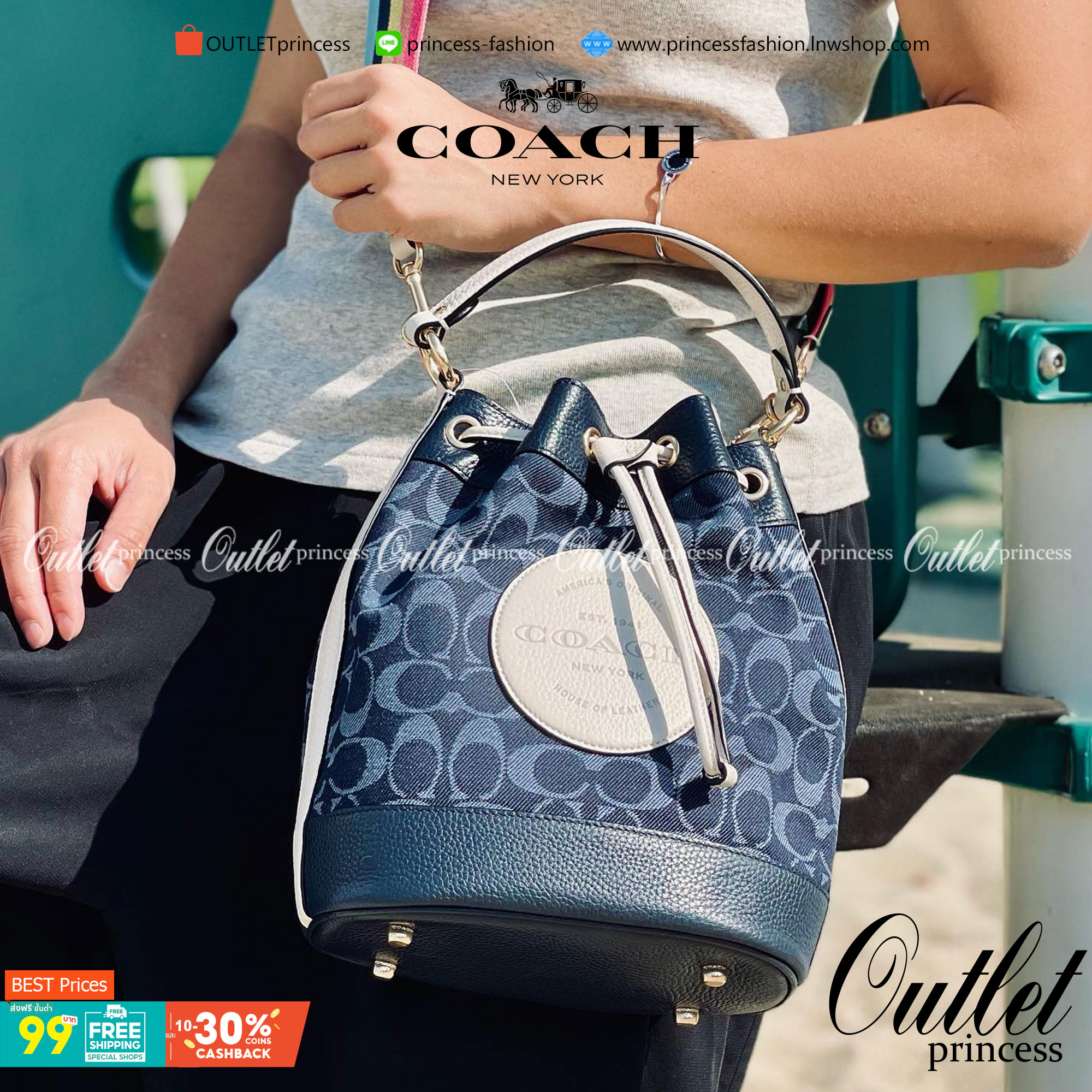 OUTLET 】COACH DEMPSEY DRAWSTRING BUCKET BAG IN SIGNATURE JACQUARD WITH STRIPE AND COACH PATCH C4101 C4102 พี่สาวใบใหญ่สุดสวยมาแล้วจ้า!! กระเป๋าทรงถังไซส์ใหญ่ ที่สาวๆรอคอย ใช้งานง่ายด้วยการรูดหนังปิดรอบปากกระเป๋า ทุกอย่างลงตัวที่สุด!! โดดเด่นด้วยลวดลายสีสั