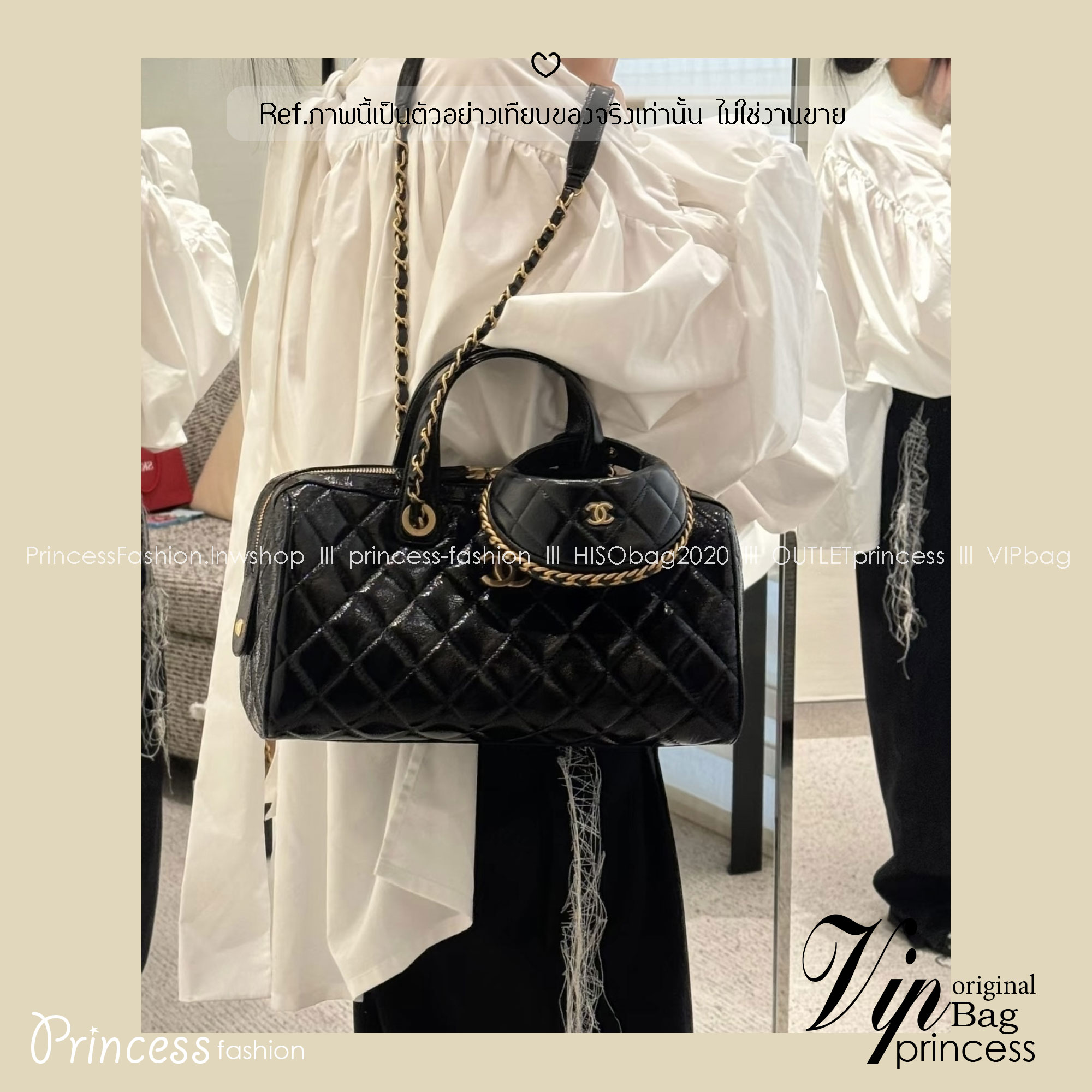 ORI หนังแท้ | Chanel Large Bowling Bag Crumpled Leather / Chanel Keepall Bag กระเป๋าถือ กระเป๋าสะพายรุ่นใหม่ล่าสุด ดีไซน์หนังยับเงา รูปแบบเรียบหรูหราใช้งานง่าย สวยงามตามแบบฉบับแบรนด์