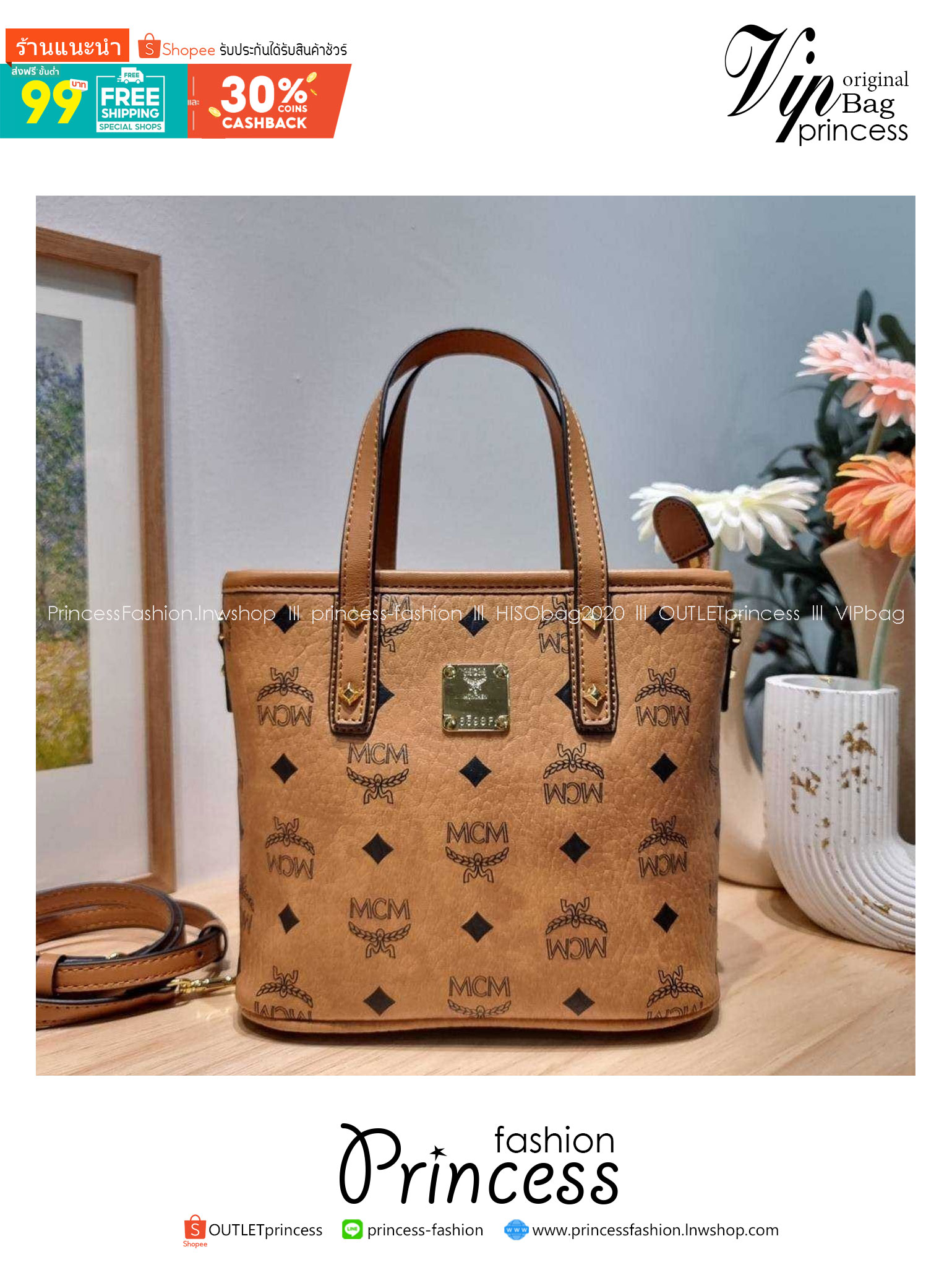 M.C.M ANYA TOP ZIP SHOPPER IN VISETOS กระเป๋าถือ/สะพายข้าง ใบเล็ก ไซส์มินิ สวยน่าใช้เกินเบอร์สุดๆ เกรดท็อปออริ 1:1 สลับแท้ ใช้งานต่างประเทศได้