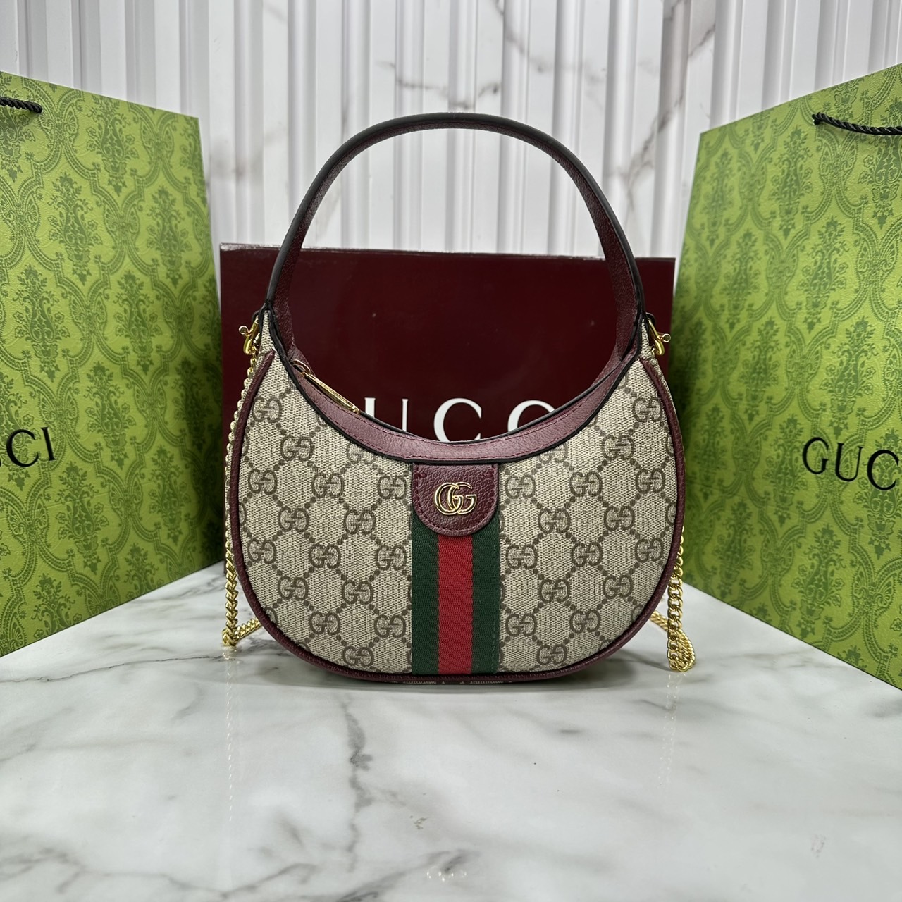 ORI หนังแท้ | Gucci Ophidia small shoulder bag / Gucci Hobo Bag กระเป๋าสะพายทรงโฮโบรูปพระจันทร์ มอบชีวิตชีวาให้กับมรดกของแบรนด์ด้วยแถบ Web