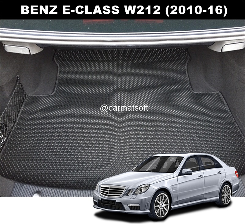 แผ่นปูท้ายรถ BENZ E-CLASS W212 (ปี2010-16) ลายกระดุมเล็กPVC สีดำ เข้ารูป ตรงรุ่นรถ