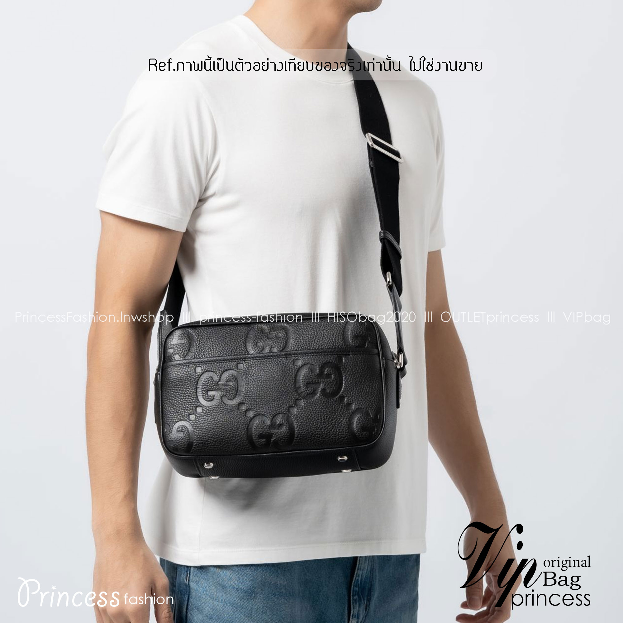 GUCCI JUMBO GG MEDIUM MESSENGER BAG Black jumbo GG leather กระเป๋าทรงแมสเซ็นเจอร์สีดำคลาสสิค เกรดออริ ท็อป สลับแท้ 1:1 เกรดดีสุด ใช้งานต่างประเทศได้