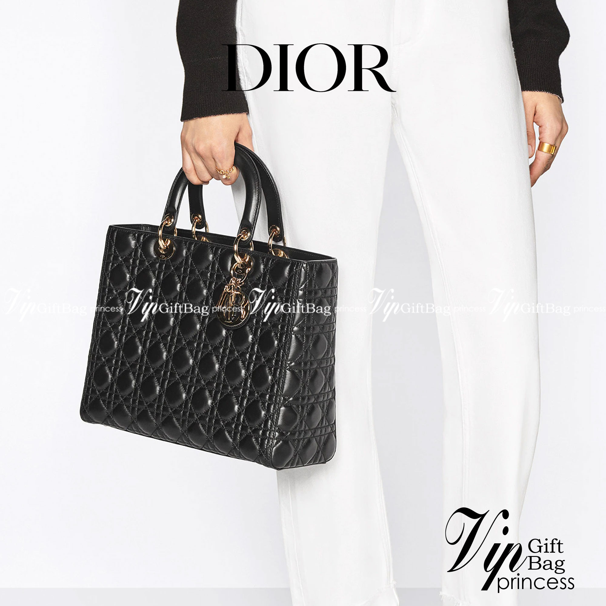 หนังแท้ LARGE LADY DIOR BAG Black Cannage Lambskin / Dior Lady Large พร้อมส่งที่ไทย งานหนังแท้ทั้งใบเกรดออริจินอล ภาพสินค้าถ่ายจากงานขายจริง ใช้งานต่างประเทศได้