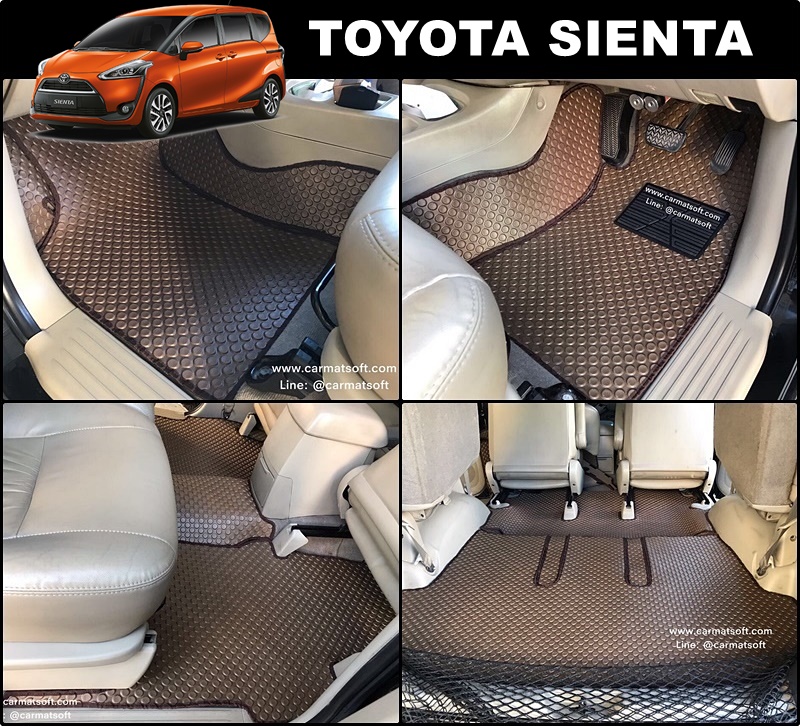 พรมปูพื้นรถยนต์TOYOTA SIENTA พรมลายกระดุมสีน้ำตาล เต็มคัน เข้ารูป