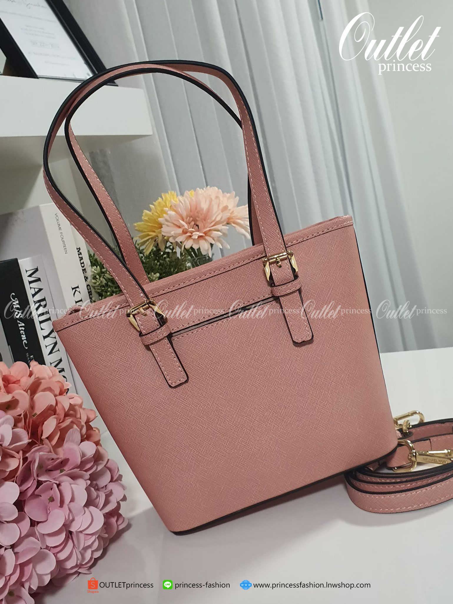ของแท้ 100% Micheal Kors Genuine Leather Mini Tote Bag สีชมพูนู๊ด