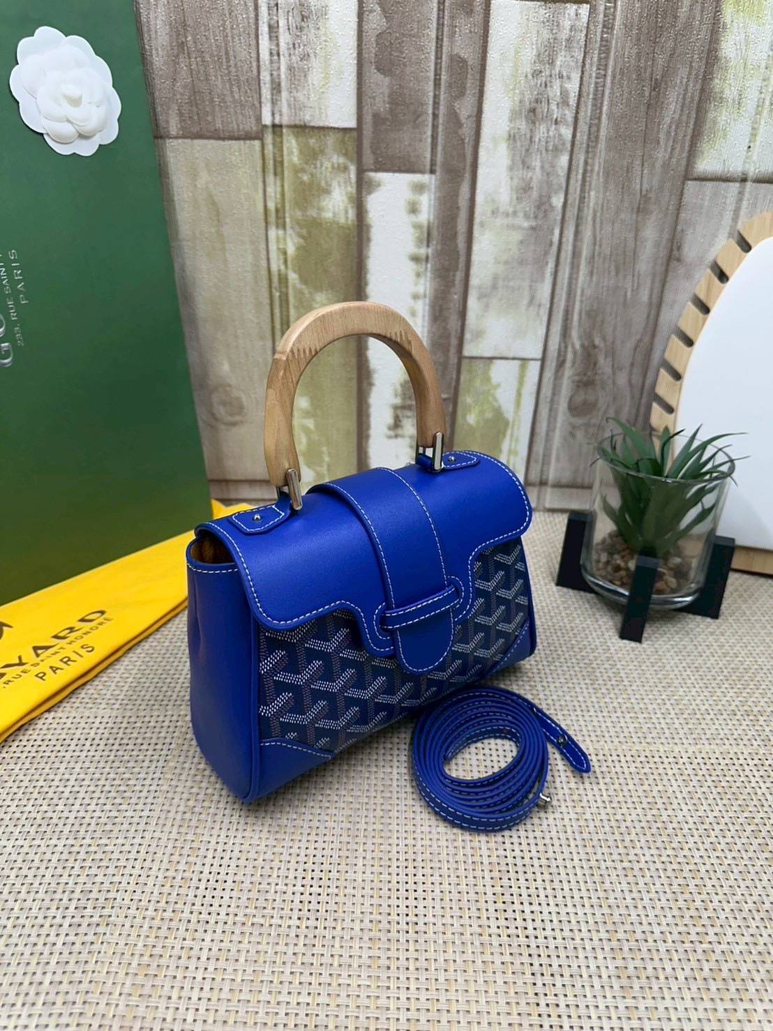 10 สี ORI หนังแท้ | GOYARD Saïgon Souple Mini Bag 20cm กระเป๋าถือ/สะพายดีไซน์หูจับไม้เป็นเอกลักษณ์ที่สวยหรูหราสง่างาม