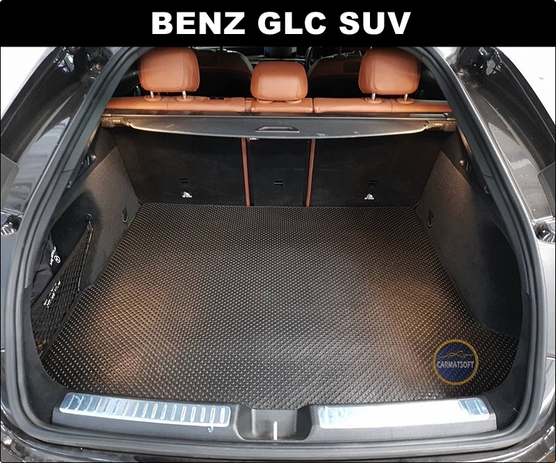 แผ่นปูท้ายรถยนต์ BENZ GLC SUV ลายกระดุมPVC สีดำ