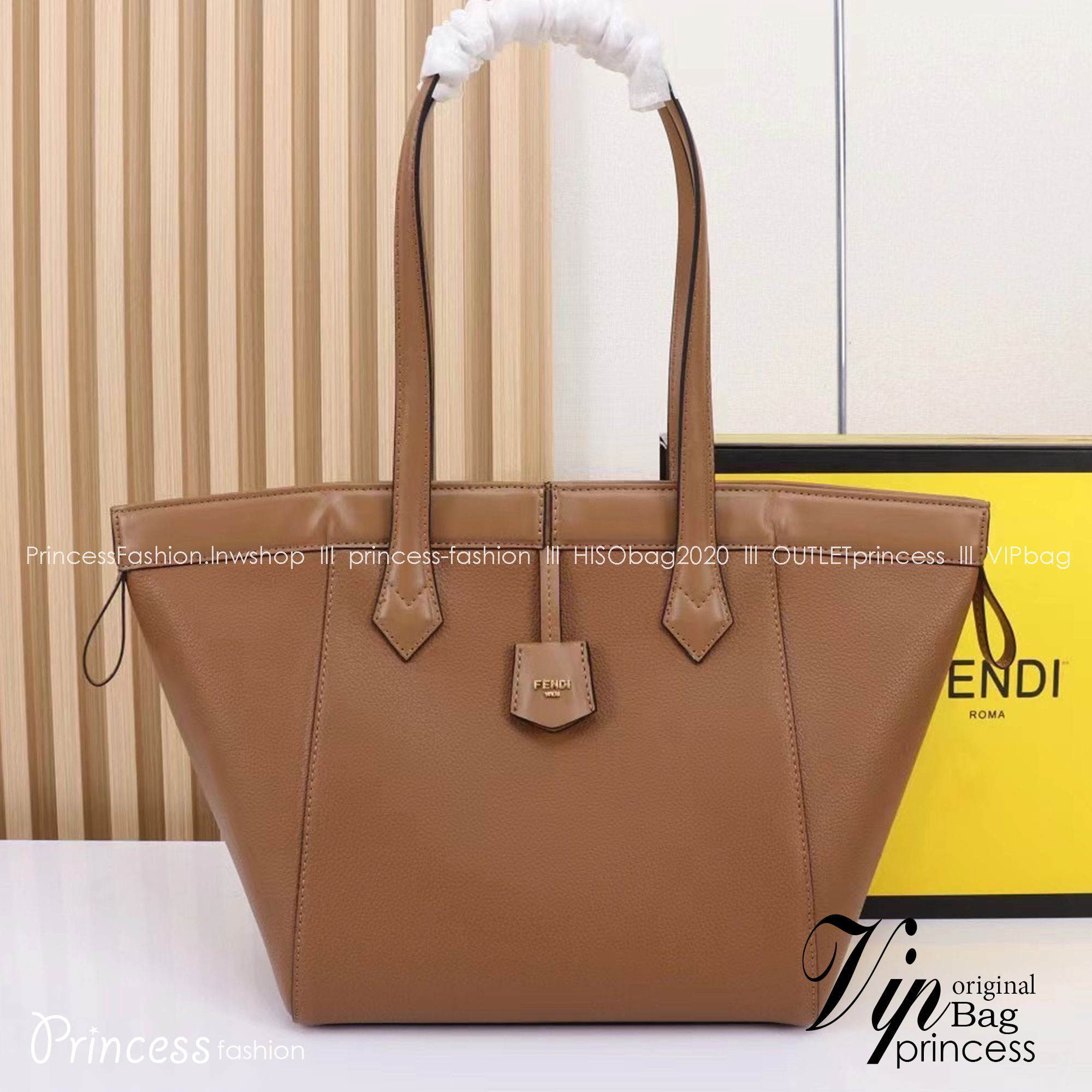 พร้อมส่ง 3 สี FENDI Origami Large Brown FF jacquard fabric bag / FENDI Tote Bag กระเป๋าทรงโท้ทใบใหญ่ สะพายได้2ทรงรูปลักษณ์สวยงามทันสมัย 🧡 เกรดออริจินอล 1:1 สลับแท้