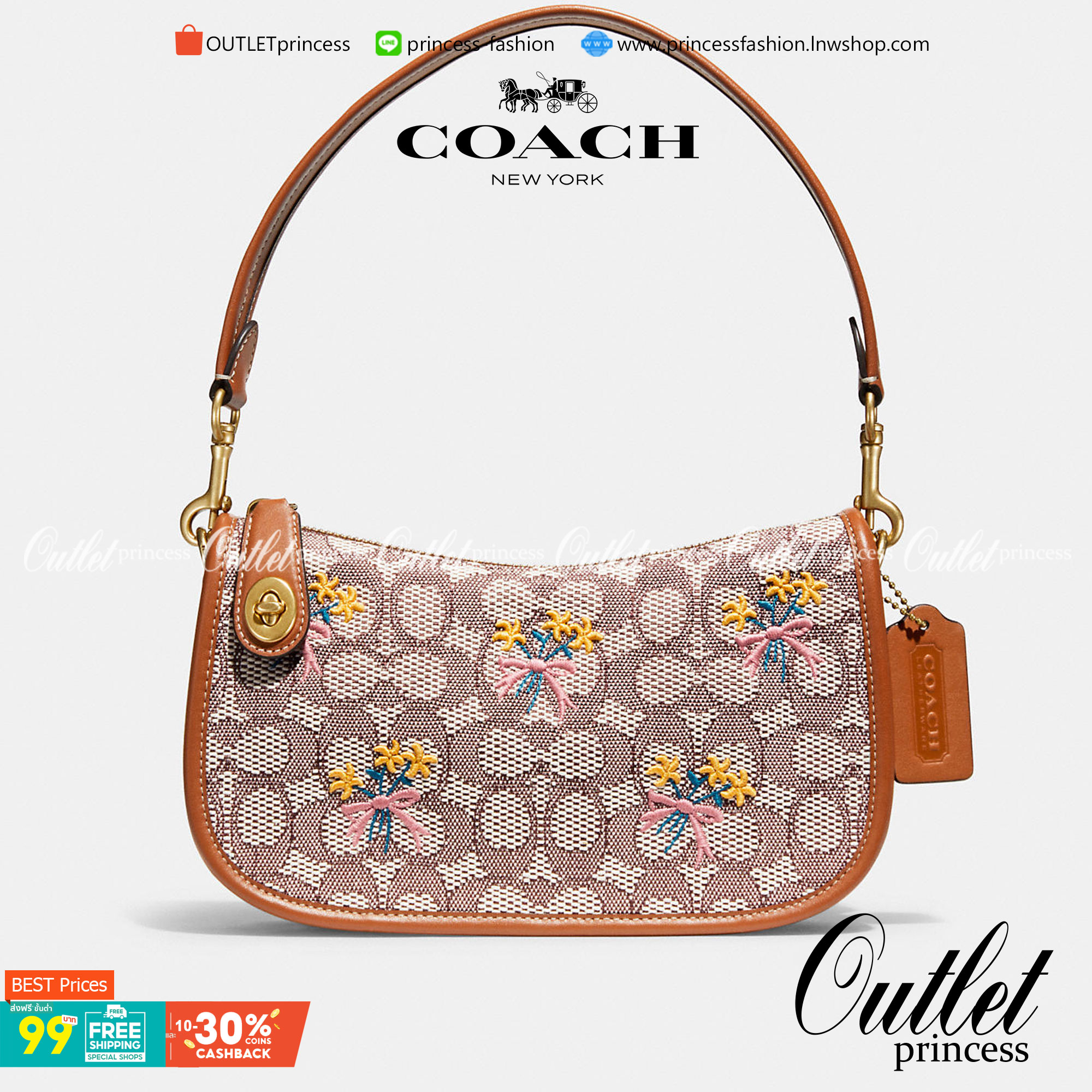 รุ่นใหม่ล่าสุด ต้อนรับหน้าหนาวนี้กันค่าา🎀 COACH SWINGER BAG IN SIGNATURE TEXTILE JACQUARD WITH BOUQUET MOTIF EMBROIDERY ((C6289)) พร้อมส่งที่ไทย จำนวนจำกัด สวยมากๆค่ะ! กระเป๋าหิ้วได้//สะพายข้างได้ วัสดุJacquardทอลายแบรนด์+หนังแท้ ได้ลงตัวสวย ดูคลา