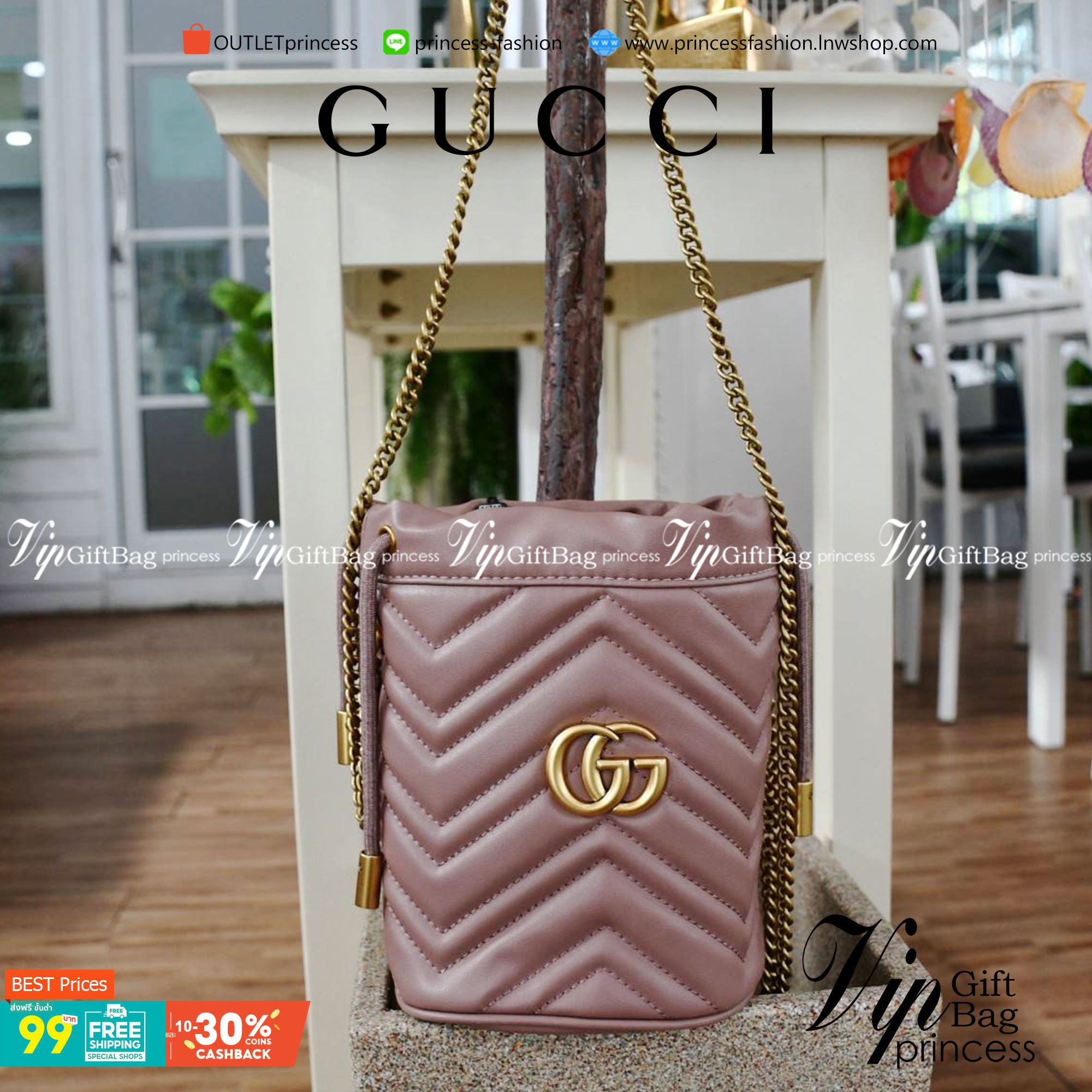 VIP 】Gucci GG Marmont mini bucket bag กระเป๋าสะพายข้าง Premiumgift วัสดุหนังแท้ ด้านในโล่ง มีช่องใส่บัตร3ช่อง ใส่กระเป๋าตังค์ ใส่โทรศัพท์ Iphone+ ได้ สายโซ่ยาว Crossbody ได้ ถอดสายได้ น้ำหนักเบา มาพร้อมถุงผ้าแบรนด์ ใบนี้คือที่สุด คุณหนูมากมาย ไม่ควรพลาดเล