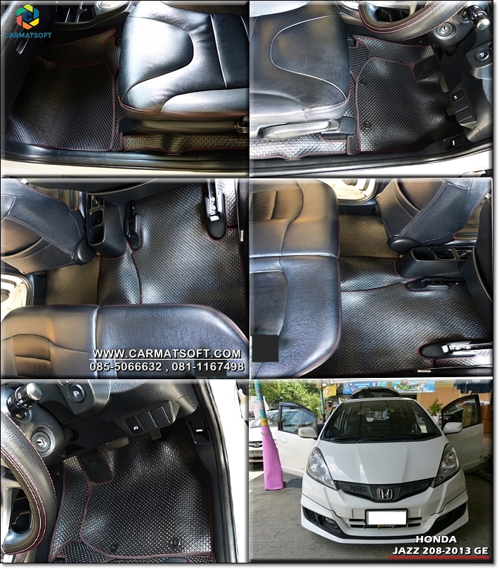 ยางปูพื้นรถยนต์ JAZZ GE 2008-2013 พรมกระดุมเม็ดเล็ก สีดำด้ายแดง เต็มคัน