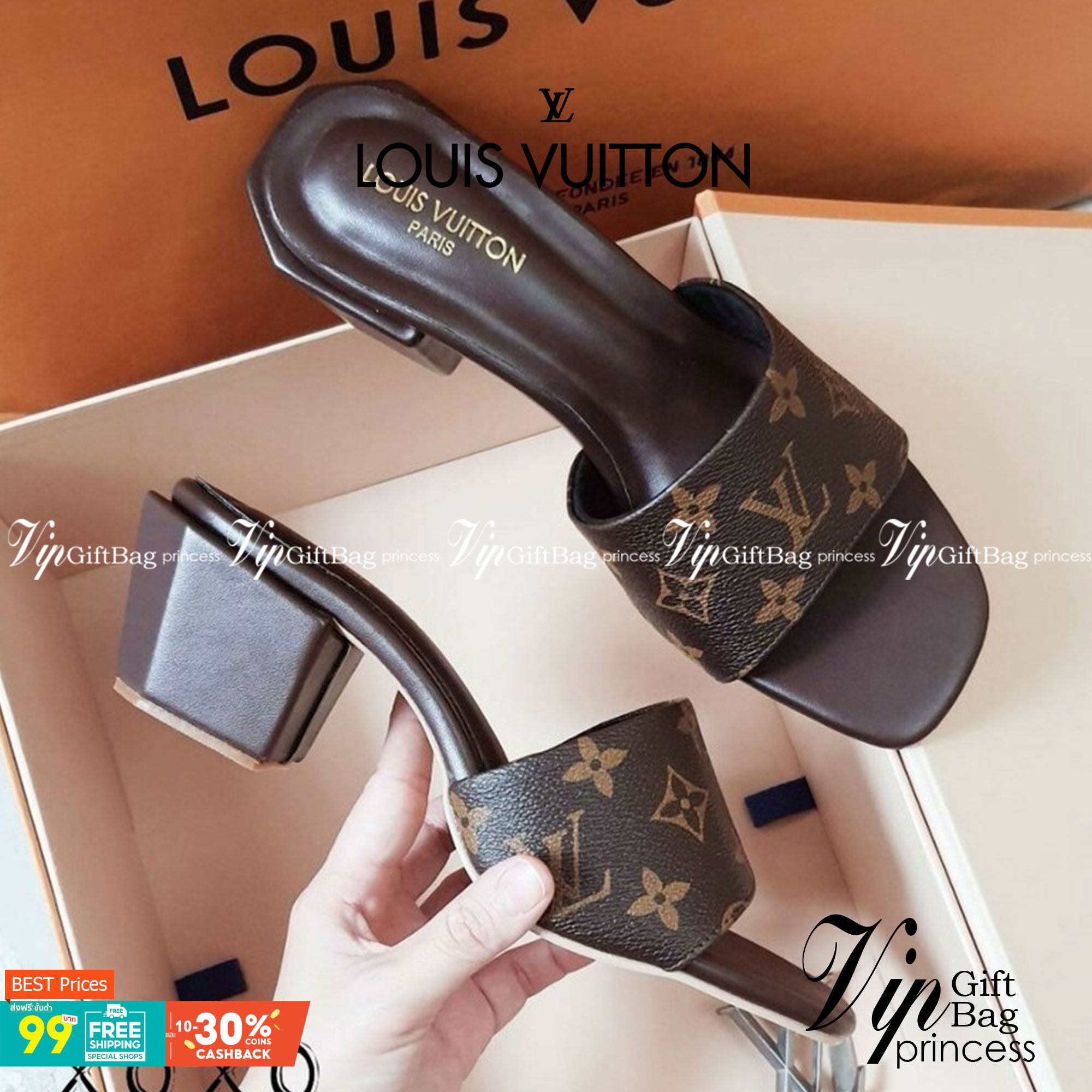LV Mid Heel รองเท้าส้นกลาง 2 นิ้ว งานสวม วัสดุหนัง PU สวมใส่ง่าย เน้นเรียบหรู ดูแพงเกินราคาขาย ส้นเป็นทรง 6 เหลี่ยม ใช้งานยื่น,เดิน สบายไม่เมื่อย