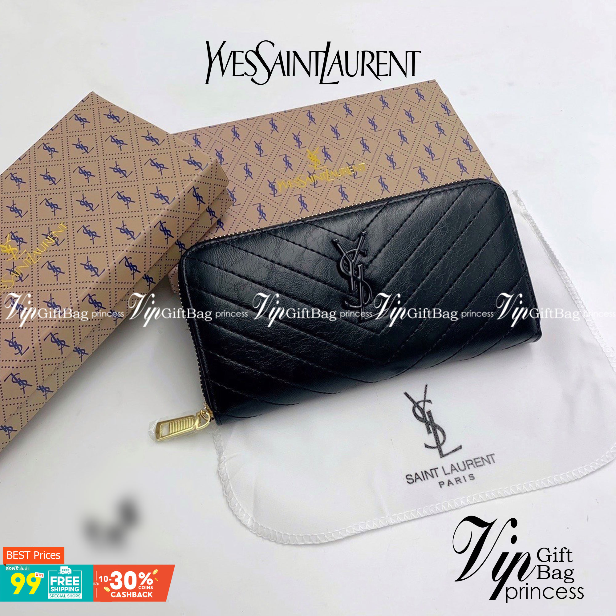 YSL Yves Saint Laurent Zip Around Long Wallet กระเป๋าสตางค์ทรงยาวซิปรอบ งานสวยหนังดี งานปั้มแบรนด์ทุกจุด มีช่องใส่บัตรให้เยอะมากถูกใจสาวๆแน่นอน ใช้งานง่าย สวยหรูดูแพง ราคาสุดคุ้มเลยค่าา