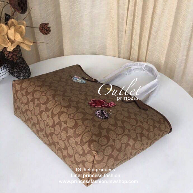 Coach KEITH HARING TOTE IN SIGNATURE CANVAS WITH PATCHES KHAKI MULTI /IMITATION GOLD