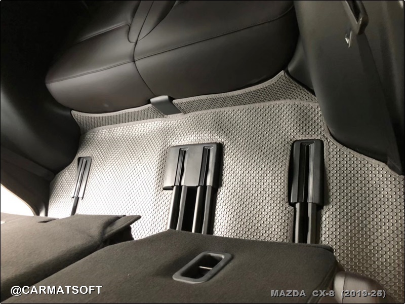 พรมกระดุมเม็ดเล็ก MAZDA CX-8 (2019-25) สีเทา +แผ่นท้าย +ปิดหลังเบาะ เต็มคัน