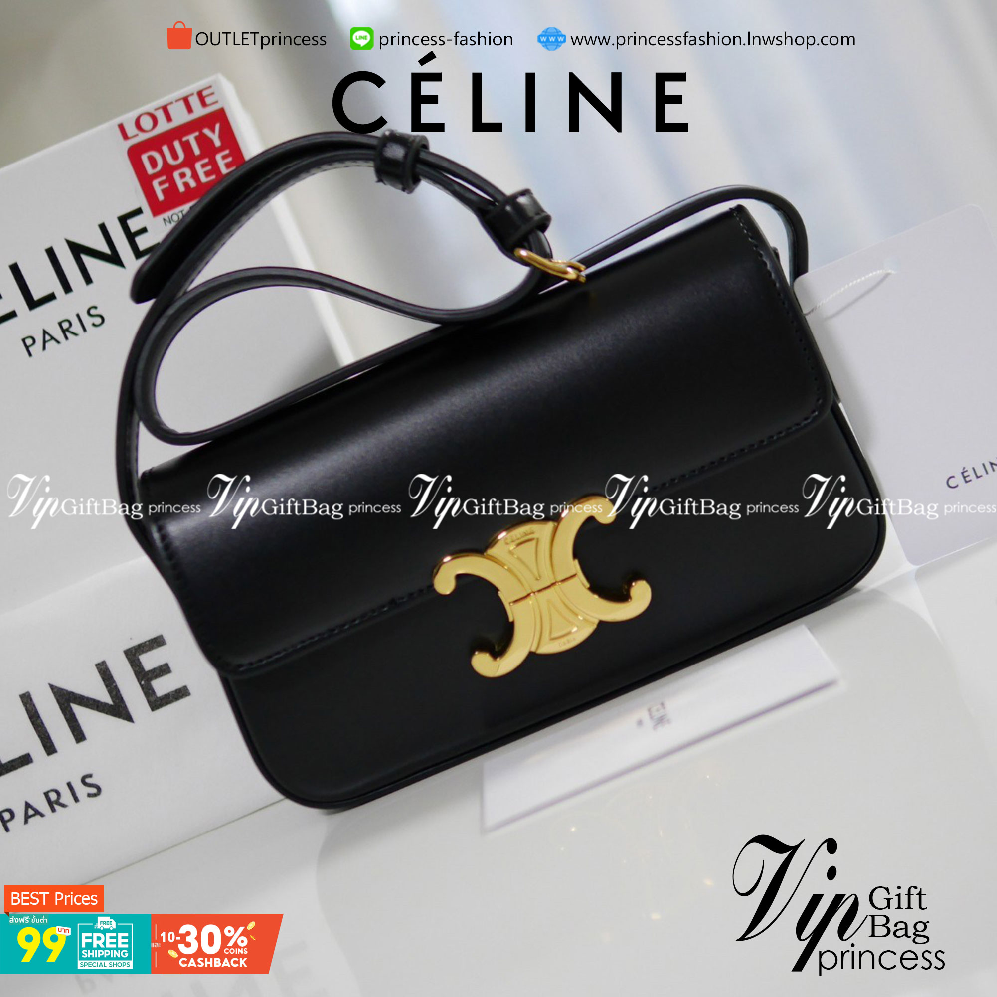 พร้อมส่งที่ไทยแล้วกับ CELINE TRIOMPHE SHOULDER BAG หนังทั้งใบลายสวยหรู ด้านในเปิดด้วยด้วยที่บีบโลโก้อะไหล่ทอง จุของได้กำลังดี ใส่โทรศัพท์ กระเป๋าสตางค์ใบสั้น ของจุกจิกได้ เหมาะกับสาวๆในวัน