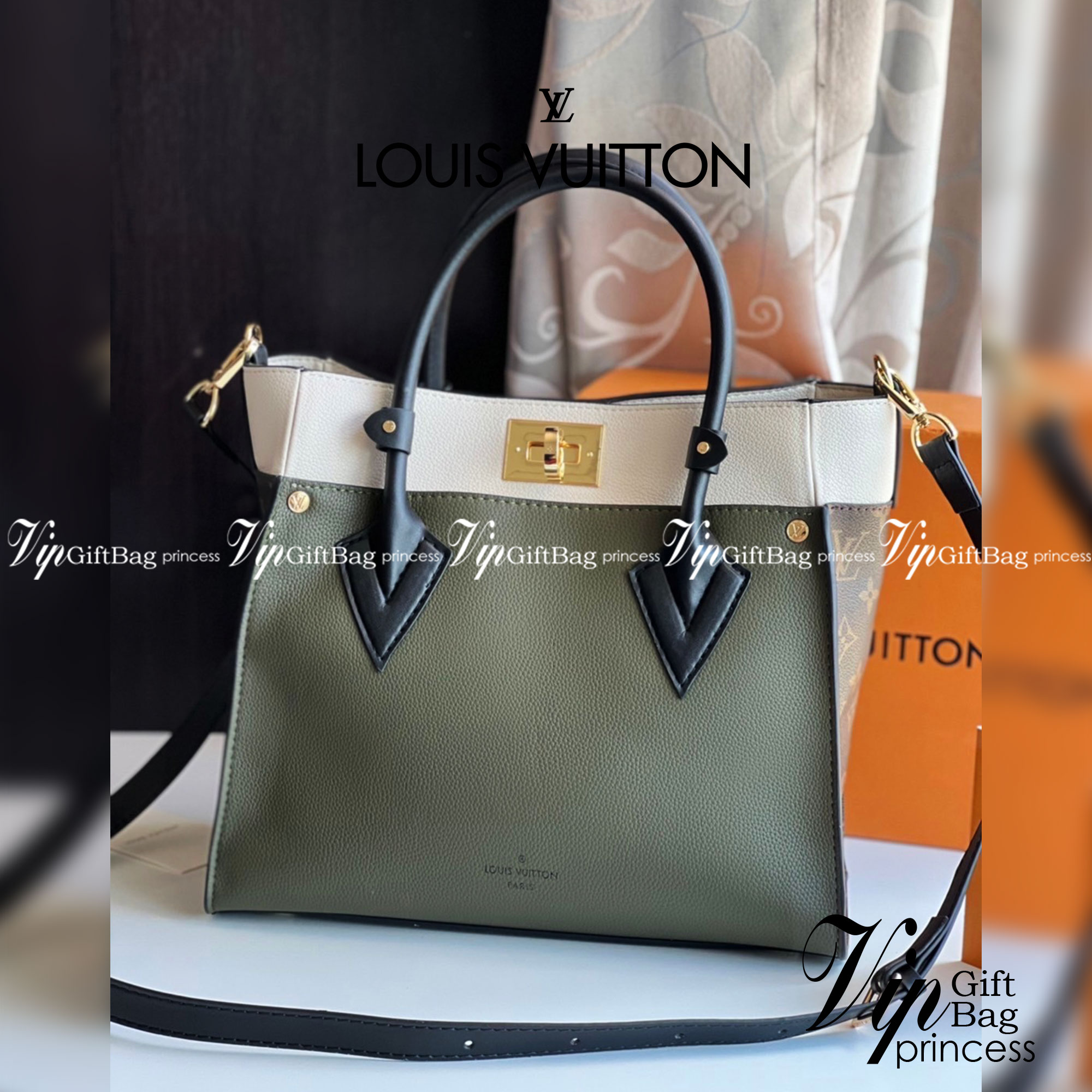 หนังแท้ LV On My Side PM กระเป๋าโท้ทขนาดกะทัดรัดที่ผลิตจากหนังลูกวัวเนื้อนุ่ม เกรดออริจินอล ภาพสินค้าถ่ายจากงานขายจริง ใช้งานต่างประเทศได้