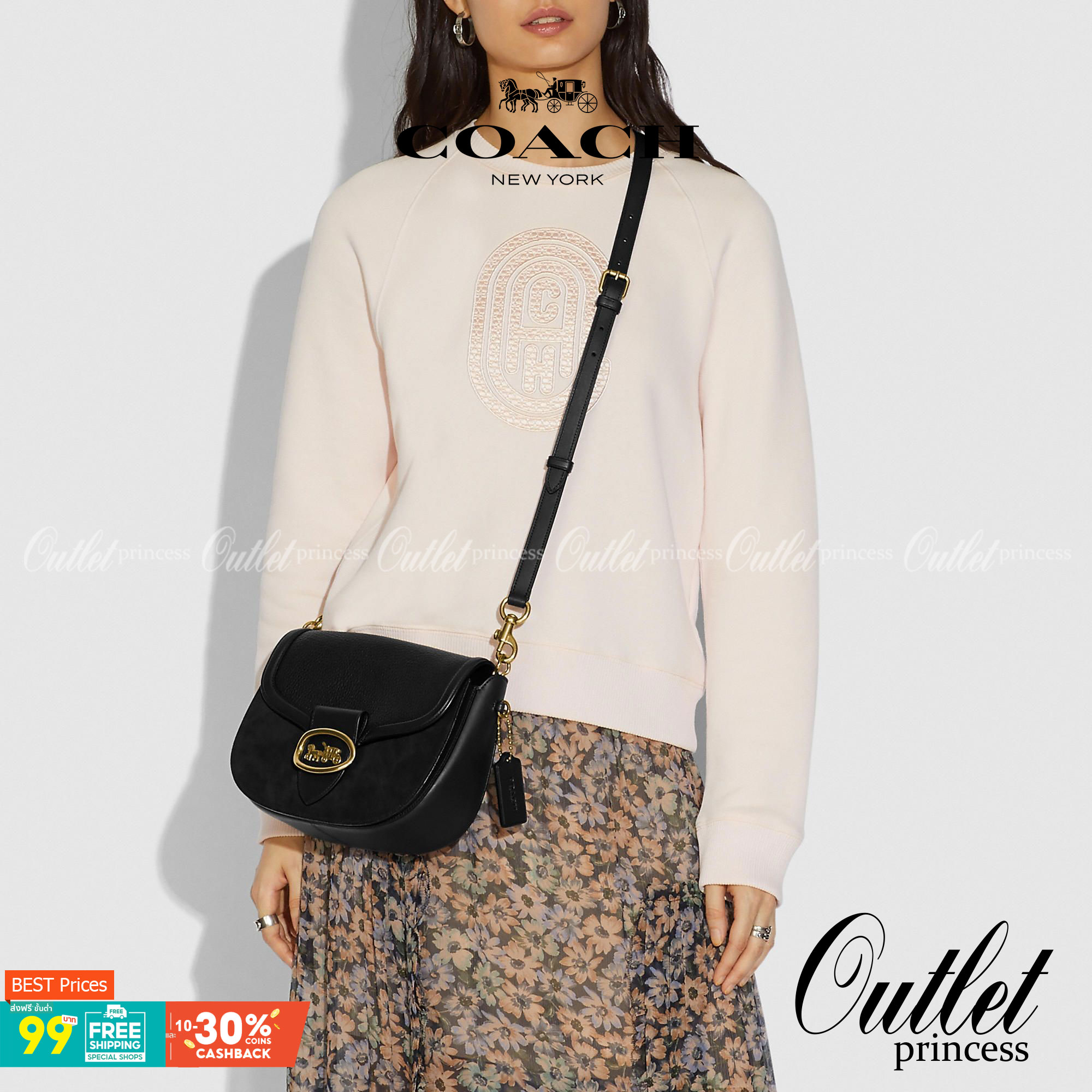 COACH JADE SADDLE BAG 91084 จุดเด่นคือ การออกแบบให้กระเป๋าเป็นรูปทรงที่โค้งมนตามสไตล์โฮโบ (Hobo Style) ผสมผสานกับความสวยงามของโลโก้ด้านหน้าอันเป็นเอกลักษณ์ สายสะพายข้างที่สามารถปรับระดับได้ สวยสะดุดตา ดูแลง่าย นอกจากนี้ คุณยังสามารถนำไป Mix & Match กับการ