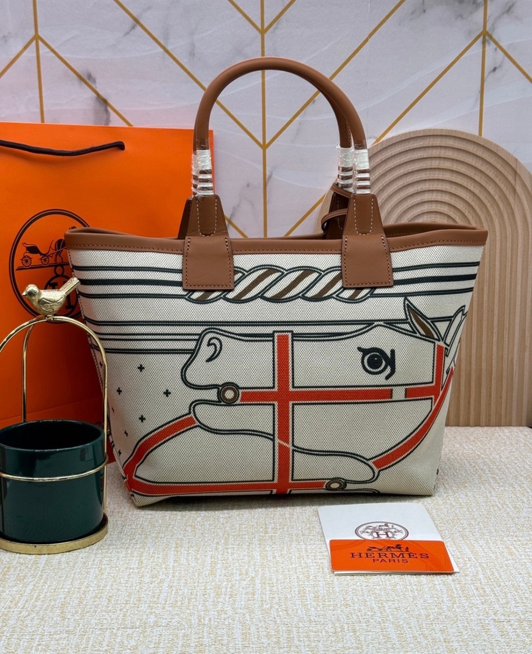 HERMES Steeple Tote Bag / H Steeple canvas tote bag 30cm กระเป๋าทรงโท้ทแคนวาสอย่างดี พิมพ์ลายคมชัด ลายใหม่สวยหรู เกรดออริ สลับแท้