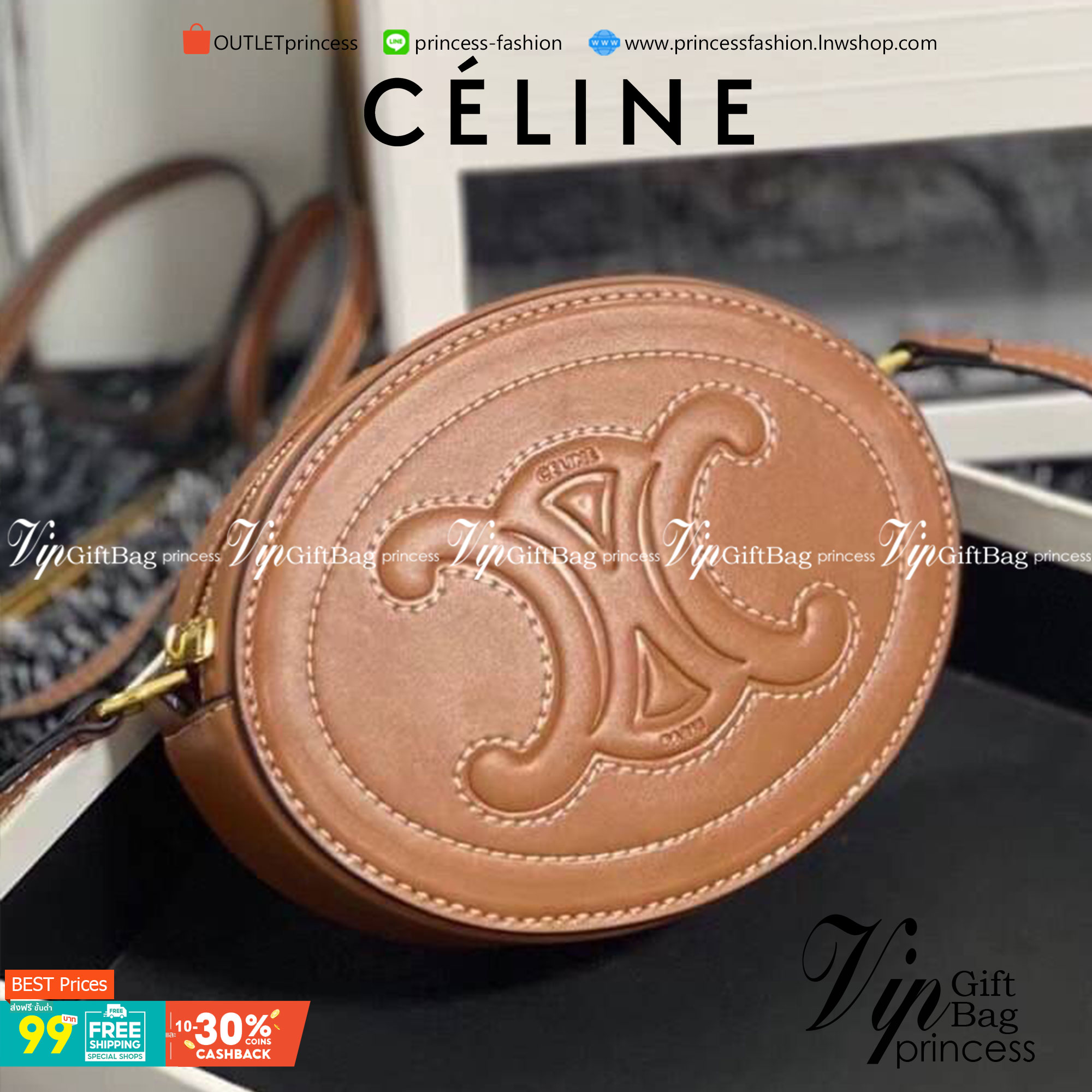 VIP 】หนังแท้ CELINE CROSSBODY OVAL PURSE IN SMOOTH CALFSKIN พร้อมส่งที่ไทย สีดำ สีน้ำตาล