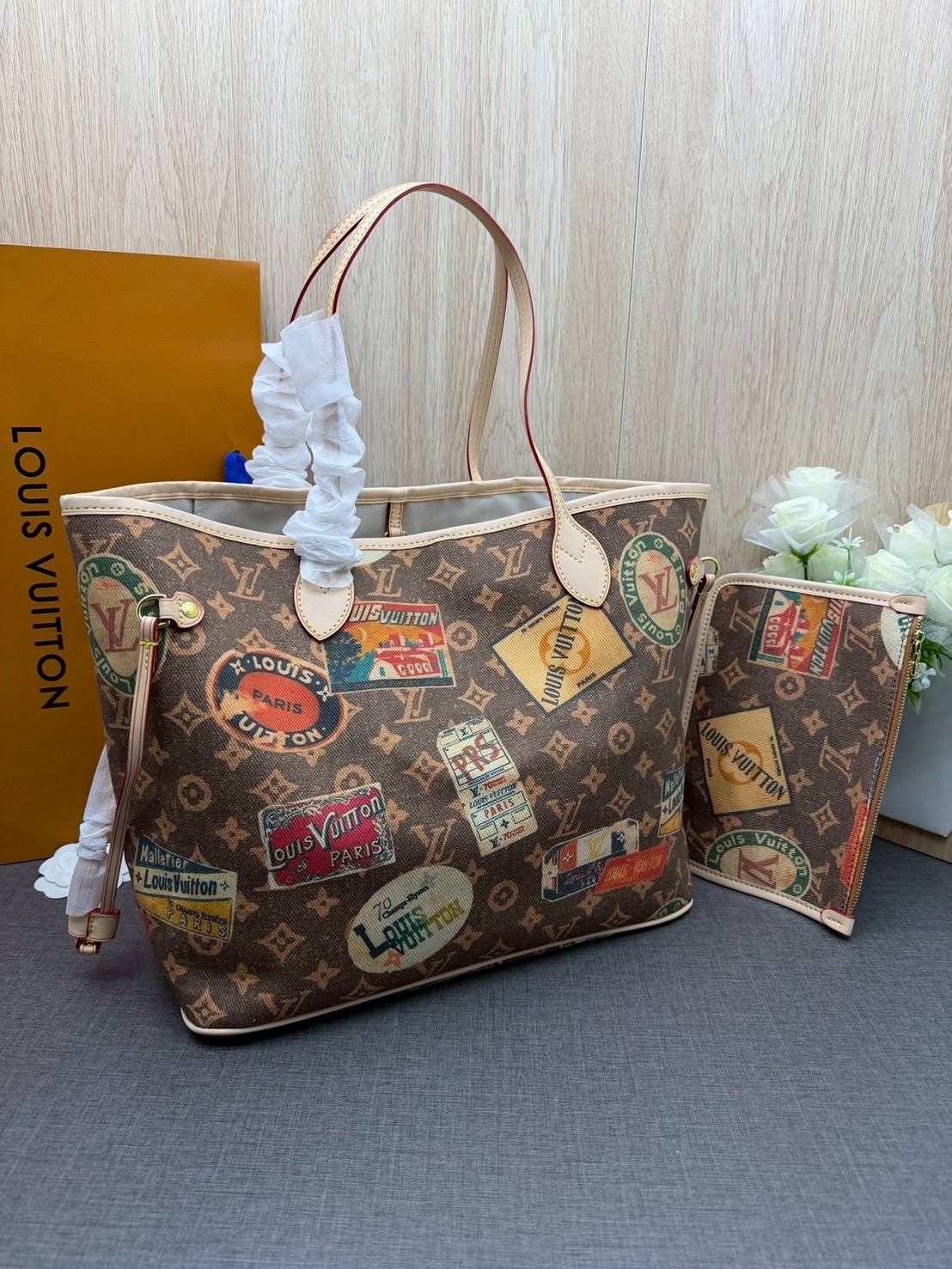 ORI หนังแท้ | LV Neverfull MM Monogram Flight Mode Voyage / LV Tote Bag กระเป๋าสะพายทรงโท้ทใบใหญ่ ดีไซน์ท่องเที่ยว