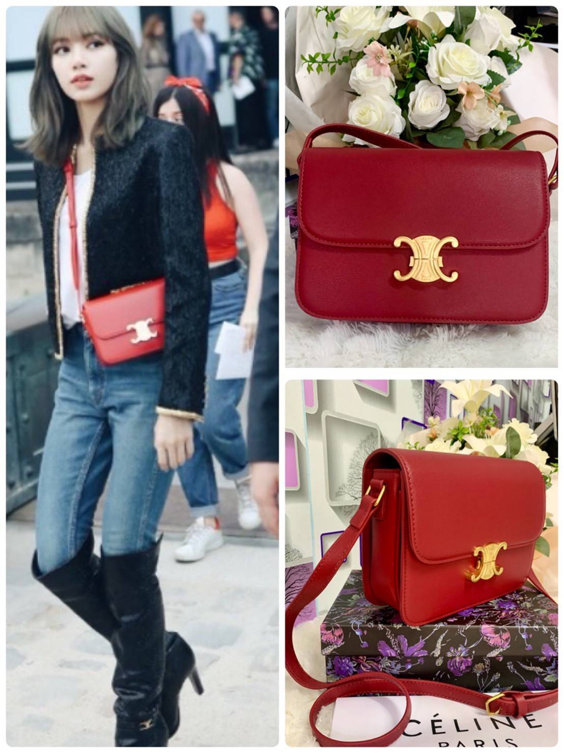 CELINE Medium Triomphe Bag In Shiny Calfskin Medium Triomphe Bag In Shiny Calfskin GIFT WITH PURCHASE (GWP) พรีเมี่ยมกิ๊ฟ Limited Edition จาก CELINE PERFUME DUTY FREE COUNTER วัสดุหนังแท้ (Calfskin) ซับในเป็นหนังแกะ (Lambskin) รูปทรงสี่เหลี่ยมผืนผ้า ขนาดก