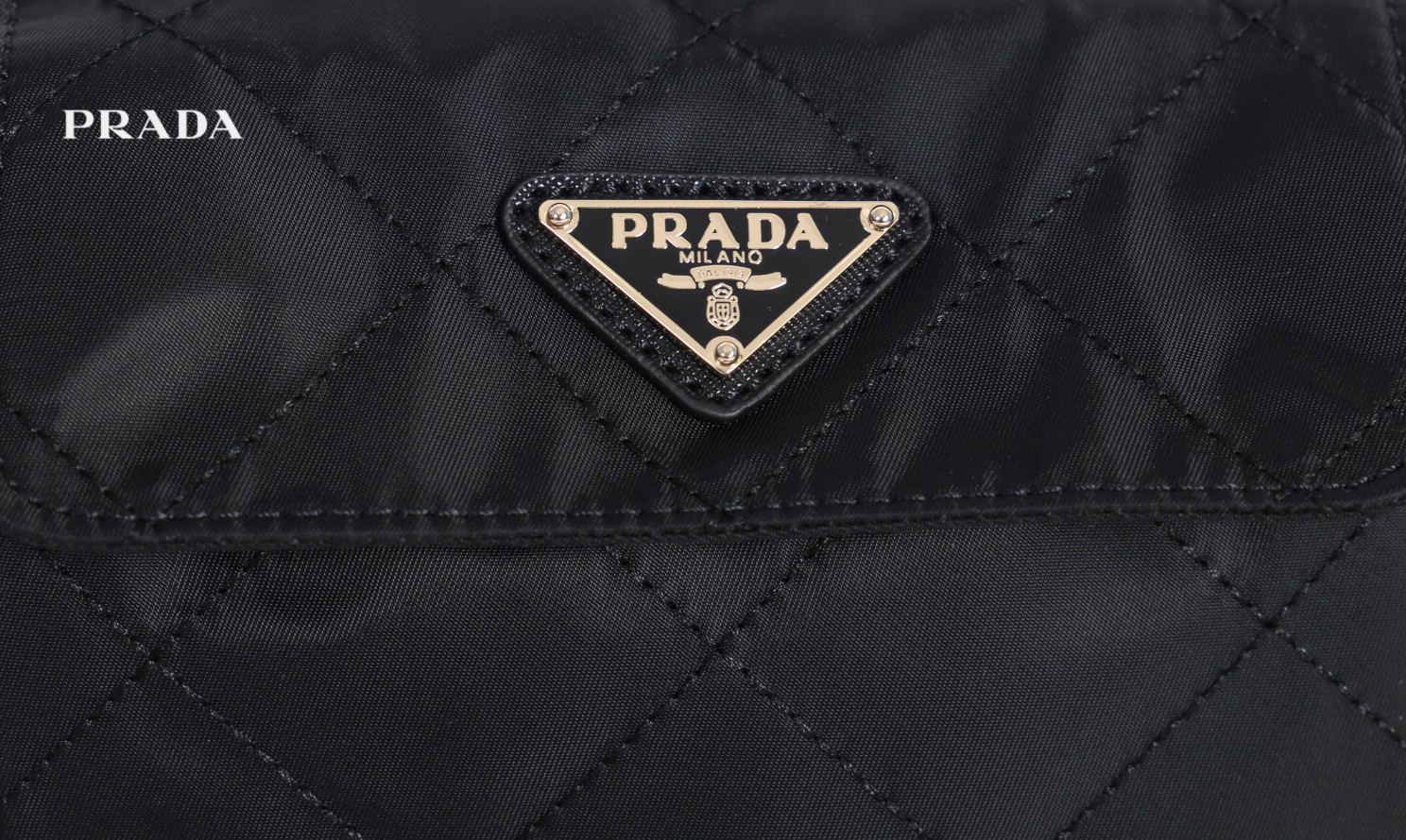 PRADA SHOULDER BAG / Prada Metal chain Quilted Waist Pouch กระเป๋าไนล่อนเย็บเป็นลายตาราง ดูหรูหราใบเล็กน่ารัก ด้านในโล่ง มี 1 ช่องซิป ซับในด้วยผ้าพิมพ์ลายแบรนด์