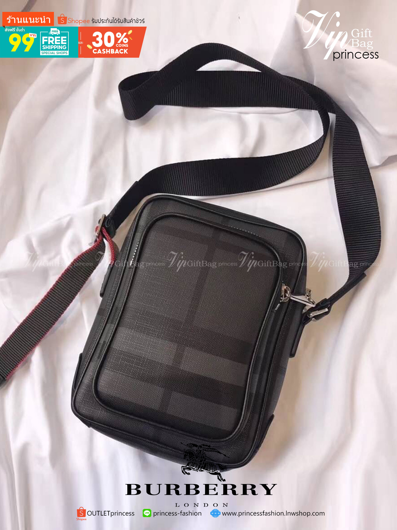 พรีเมี่ยมกิ๊ฟแท้ 100% 】BURBERRY Iconic British Luxury Brand shoulder bag in vintage VIP GIFT WITH PURCHASE (GWP) วัสดุหนังแท้ กระเป๋าสะพายผู้ชายสีดำสุดคลาสสิค