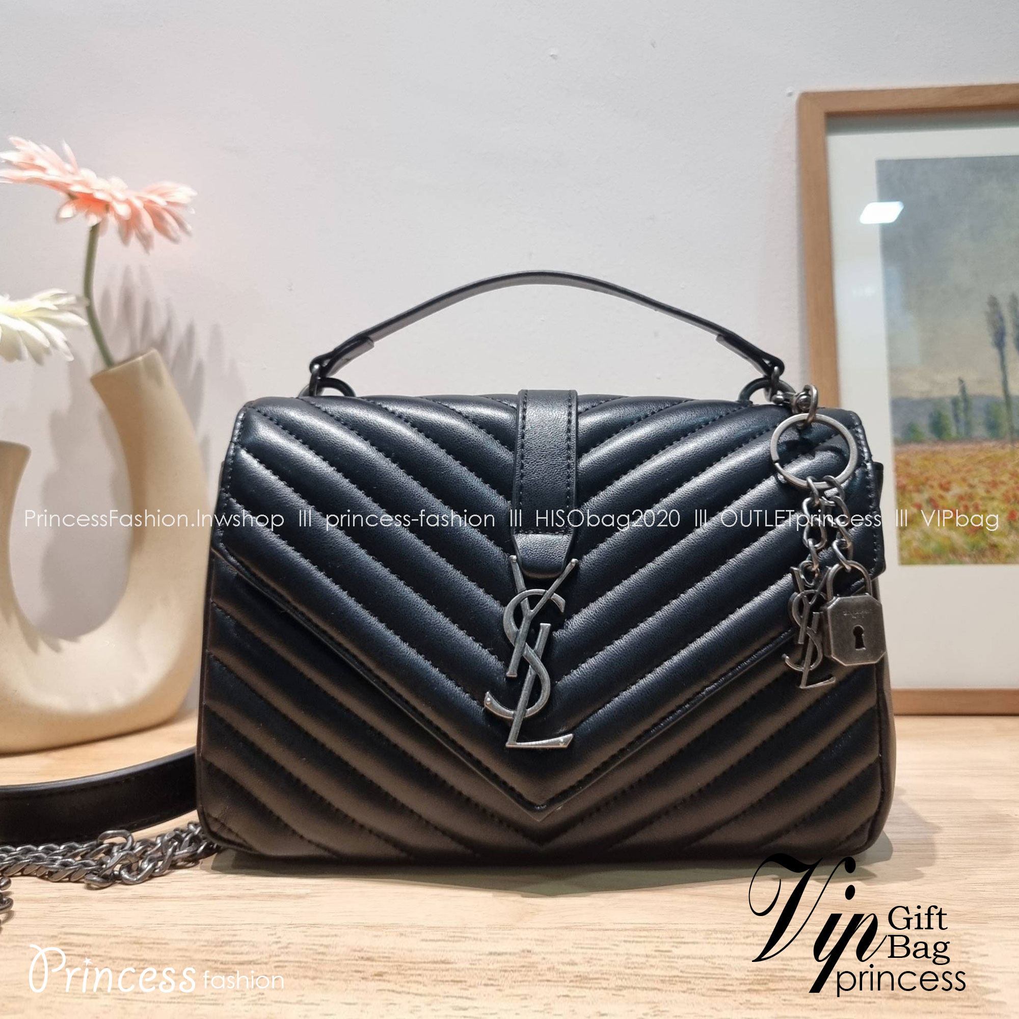 YSL College Medium Bag / Yves Saint laurent crossbody boutique กระเป๋าสะพายไหล่ ดีไซน์ทรงสวยหรู พิเศษ แถมฟรี พวงกุญแจห้อยเอกลักษณ์แบรนด์