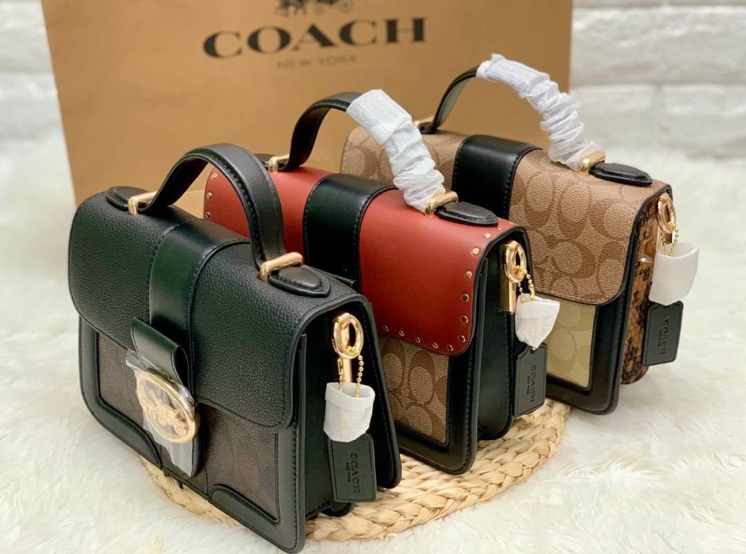 ของแท้ 💯% COACH SMALL GEORGIE TOP HANDLE IN BLOCKED SIGNATURE CANVAS ((6504//0468)) กระเป๋าหิ้ว//สะพายข้างได้ วัสดุหนังแท้