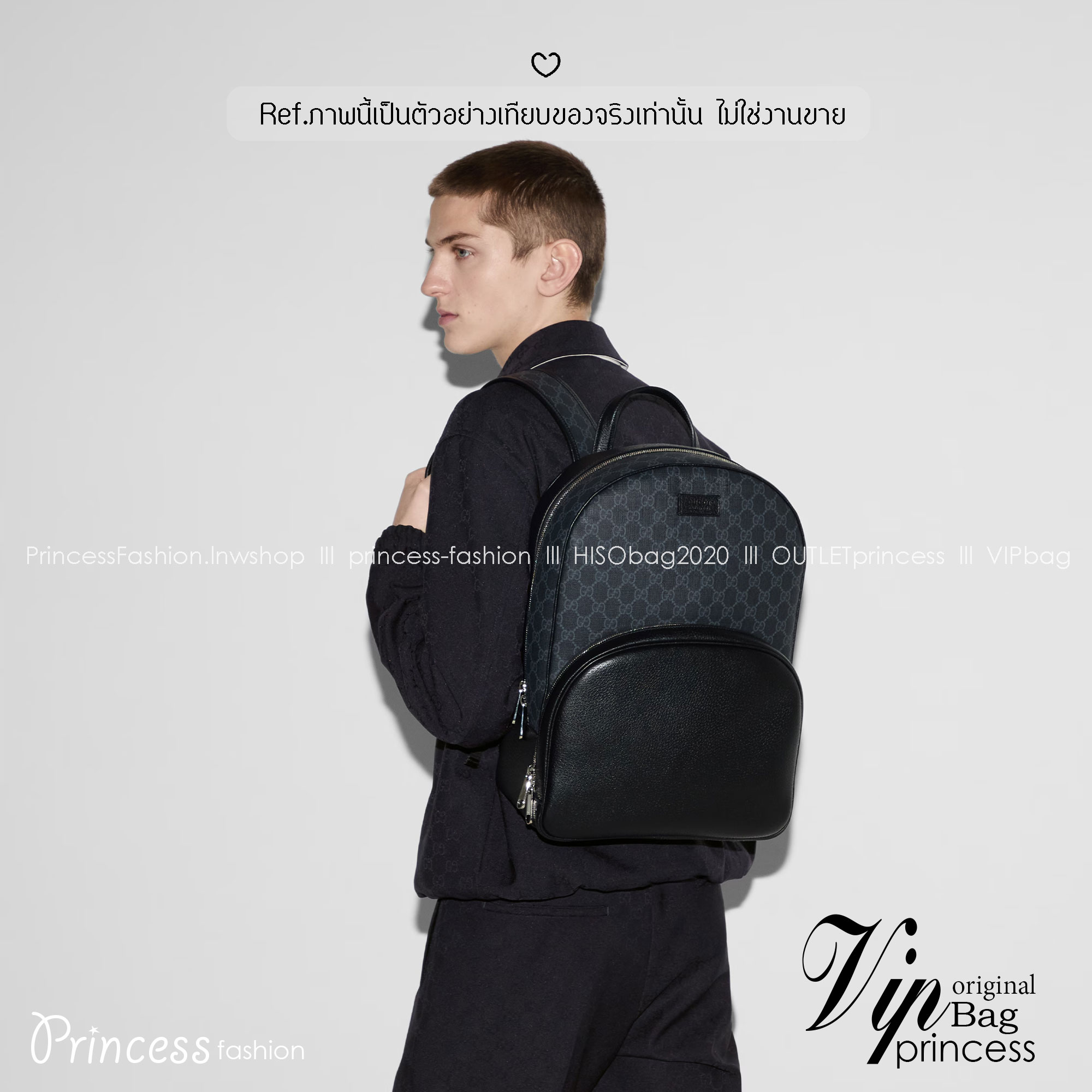 GUCCI Medium GG backpack with tag กระเป๋าเป้ ดีไซน์เรียบหรู มีช่องซิปหน้างานหนังใส่ของจุกจิกได้ ตัวกระเป๋าแคนวาสพิมพ์ลาย GG Supreme สวยงามเหนือกาลเวลา