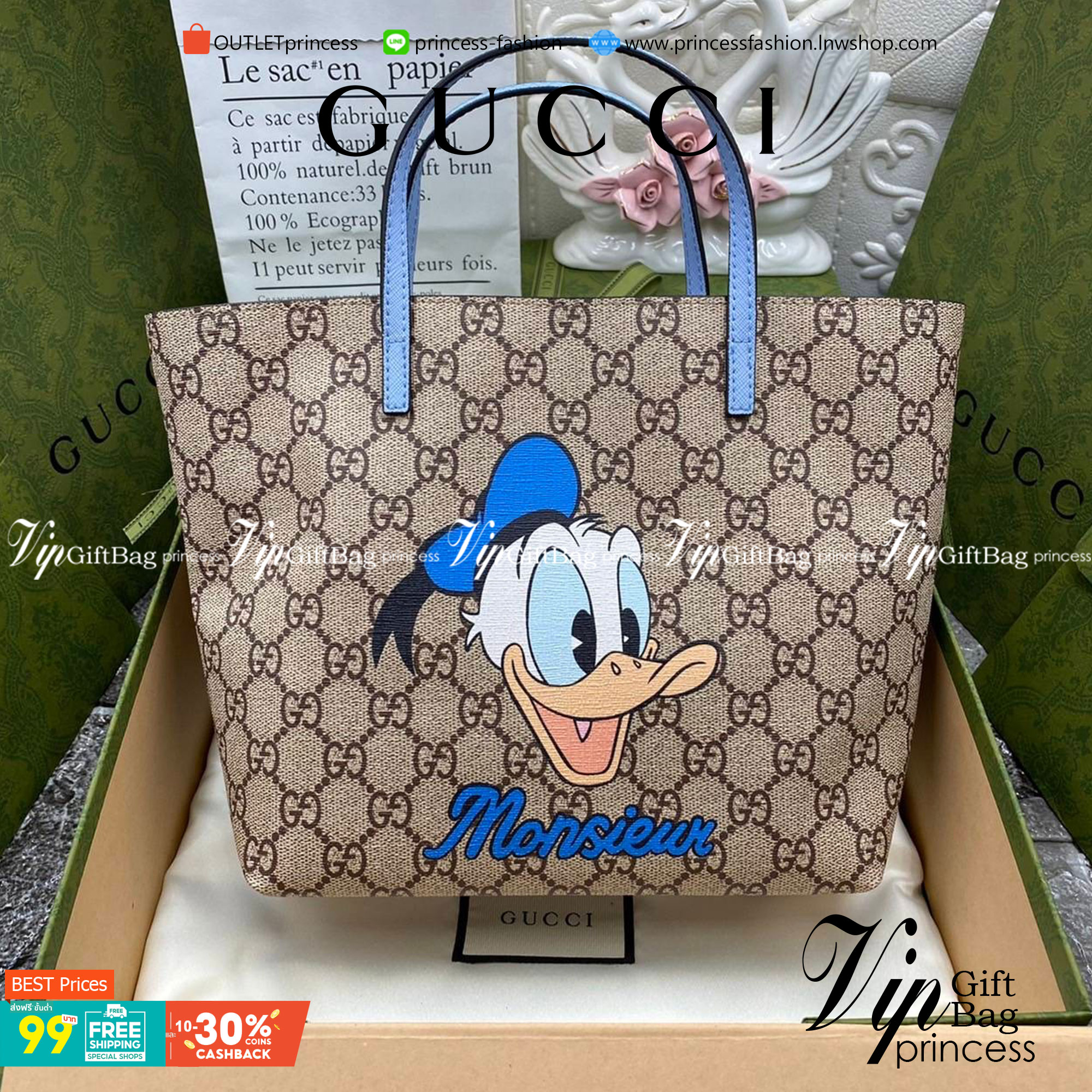 VIP 】Animal-Friendly Gucci Kid GG Supreme Tote Bag งานหนังแท้ทรงตั้งสวย ขนาดกะทัดรัด จุของได้เยอะ ใช้ได้ทั้งเด็กและผู้ใหญ่ น่ารักมากค่ะ **ขายดีตลอดกาล**