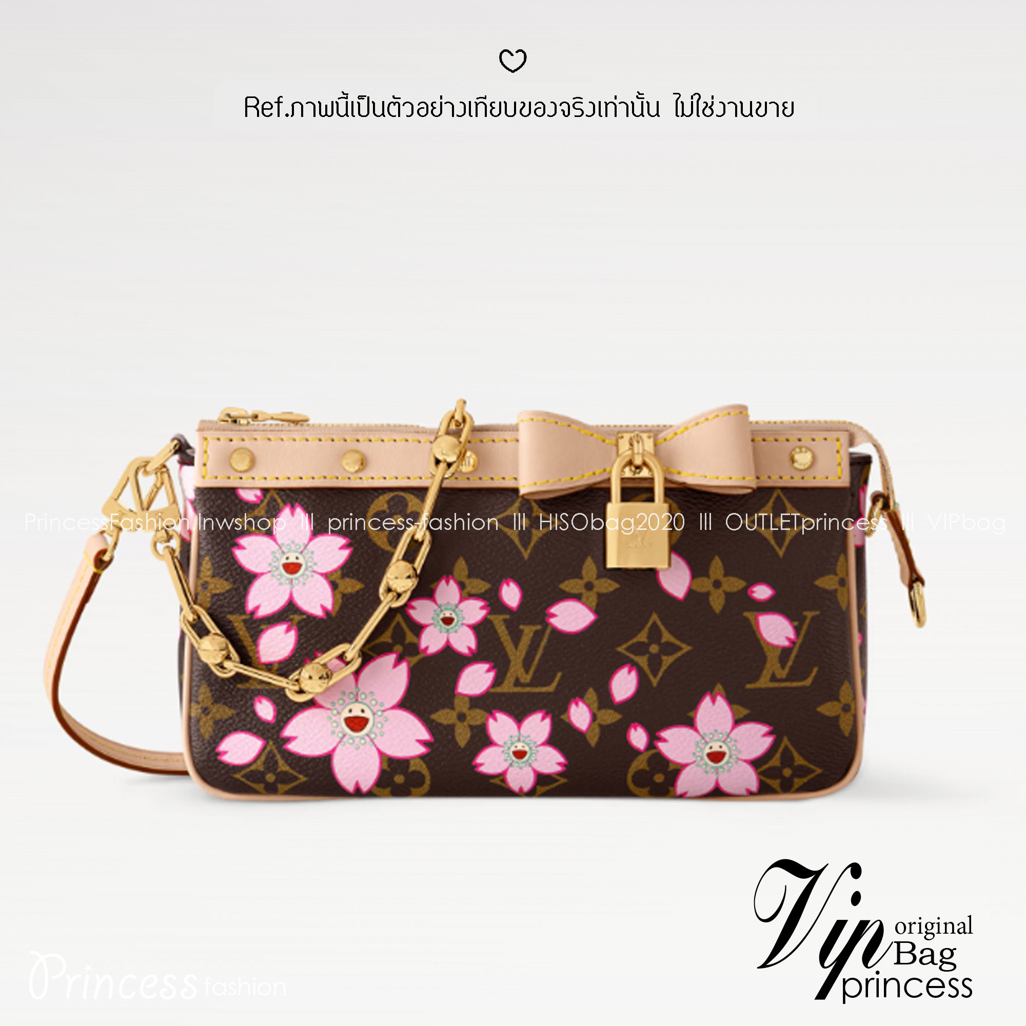 ORI หนังแท้ | คอลใหม่ดอกไม้แสนหวาน LV x TM Pochette Accessoires Cherry Blossom bag กระเป๋าสะพายดีไซน์คลาสสิครุ่นสุดปัง