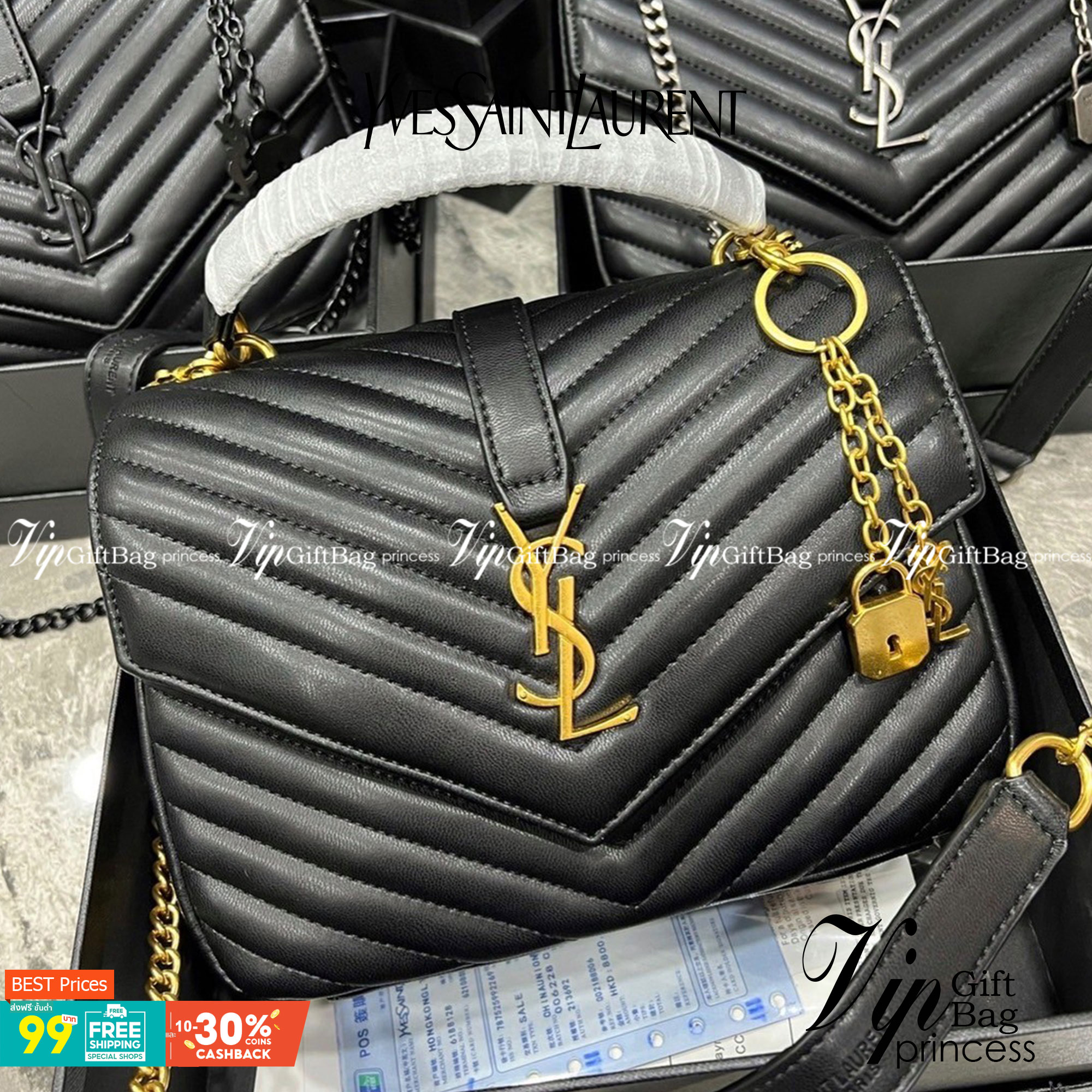 YSL Yves Saint Laurent crossbody bag กระเป๋าสะพายข้างลายเชฟรอน (แต่งอะไหล่ทอง เงิน ดำ) สะพายครอสบอดี้หรือสะพายไหล่ก็ดูดีค่ะ ตัวสายยาวถอดได้ งานสวยเป๊ะปั๊มทุกจุด ดีไซน์ทรงสวยหรู พิเศษ แถมฟรี พวงกุญแจห้อยดูแพงไปหมดจริงๆไอเท็มนี้ ภายในโล่งกว้าง มาพร้อมหูจับใ
