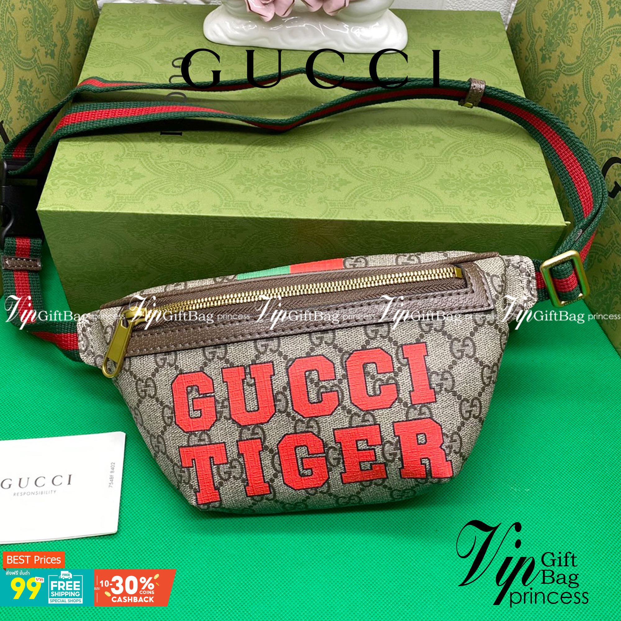 หนังแท้ Gucci Tiger GG belt bag พร้อมส่งที่ไทย