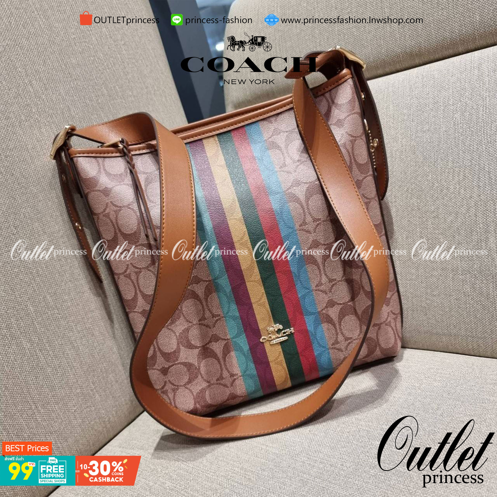 COACH C5641 VAL DUFFLE IN SIGNATURE CANVAS WITH STRIPE ใหม่ล่าสุด กระเป๋าทรงดัฟเฟิล คอลเลคชั่นยอดฮิต สวยโดดเด่น ทรงกระเป๋าไม่ซ้ำใคร แถมยังใส่ของได้จุใจไปอีก วัสดุหนังแคนวาสคุณภาพดี สลับหนังแท้ ด้านหลังมีช่องซิป กระเป๋ามีช่องซิปหลัก ภายในโล่งกว้าง สายสะพาย