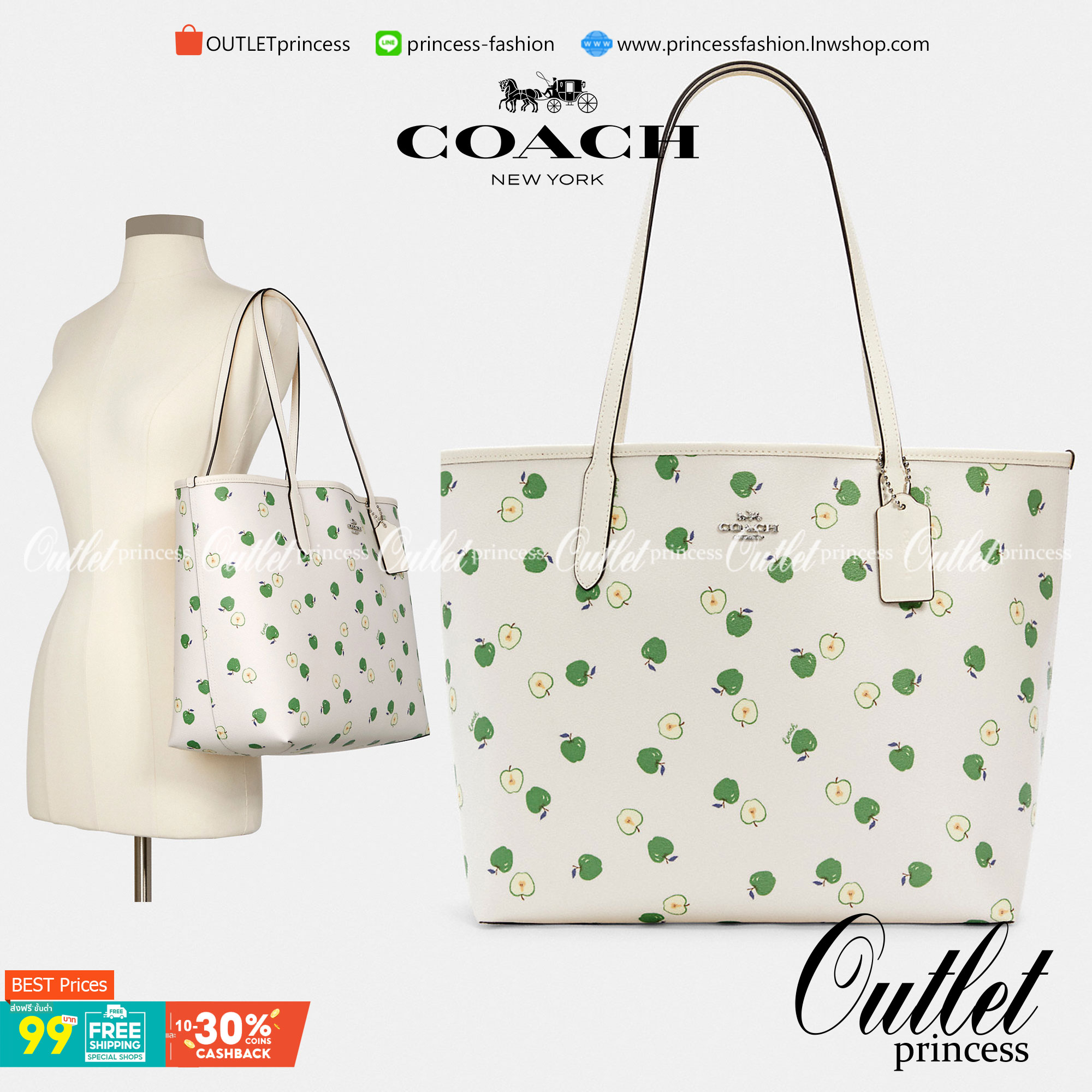 OUTLET 】COACH C4119 CITY TOTE WITH APPLE PRINT COACH CITY TOTE WITH POPSICLE PRINT C4277 แจกความน่ารักสดใส ด้วย 2 รุ่น กับเหล่าแอปเปิ้ลเขียวที่ยกมาทั้งสวน!! และลวดลายไอศครีมโทนชมพูแสนหวาน ดีไซน์ดึงดูดความสนใจได้ดีเลยทีเดียว กระเป๋าทรงช็อปปิ้งใบใหญ่ ที่จุย