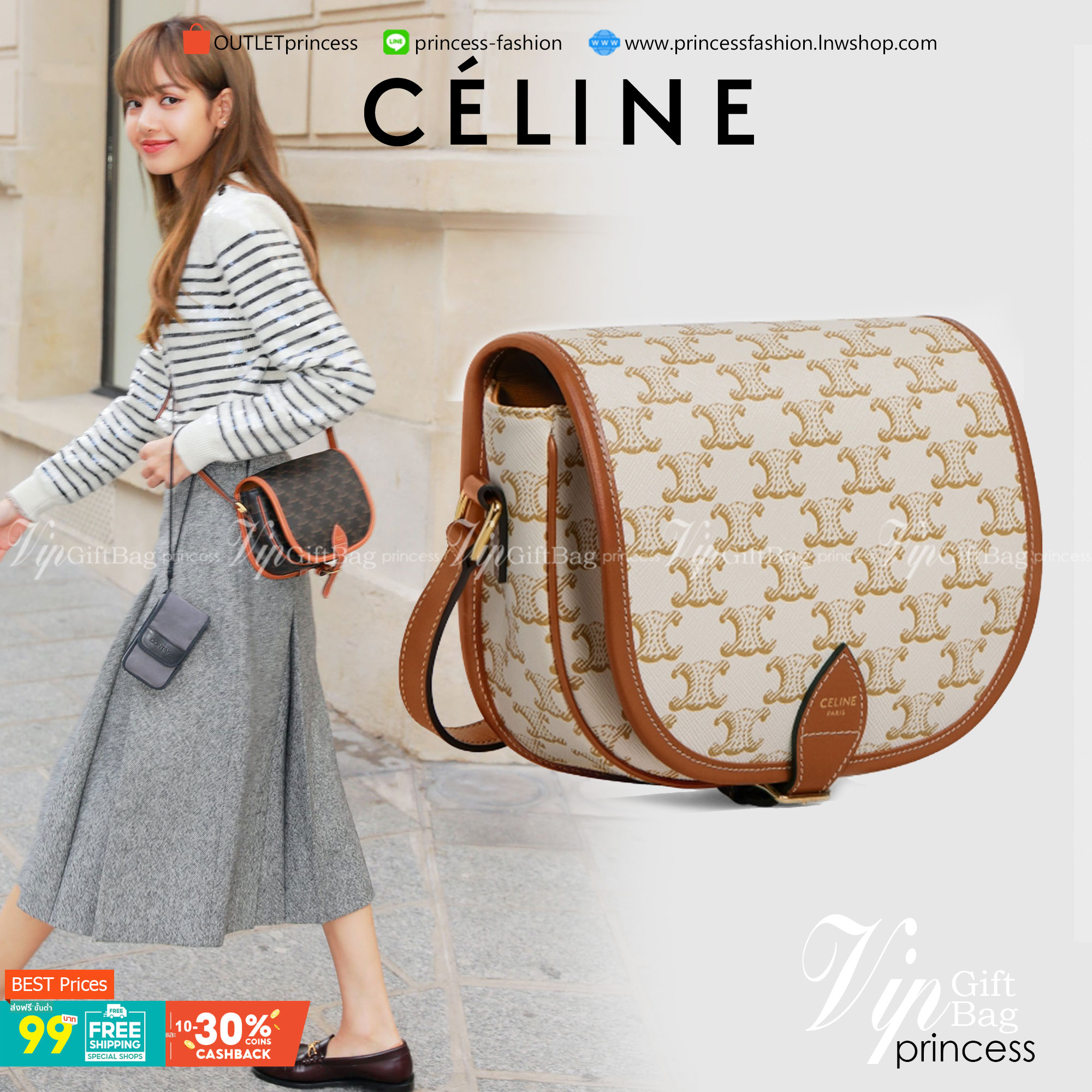 CELINE MEDIUM FOLCO BAG IN TRIOMPHE CANVAS หากใครที่กำลังมองหากระเป๋าสะพายข้าง ขนาดกะทัดรัด และเรียบหรู ต้องใบนี้เลยค่ะ เป็นกระเป๋าเปิดปิดแบบแบบฝาผับที่มีรูปทรงโค้งและที่ล็อกรูปทรงคล้ายเข็มขัด อีกทั้งยังสะท้อนความสวยสไตล์สาวปารีสได้อีกด้วย ด้านในของรุ่นนี