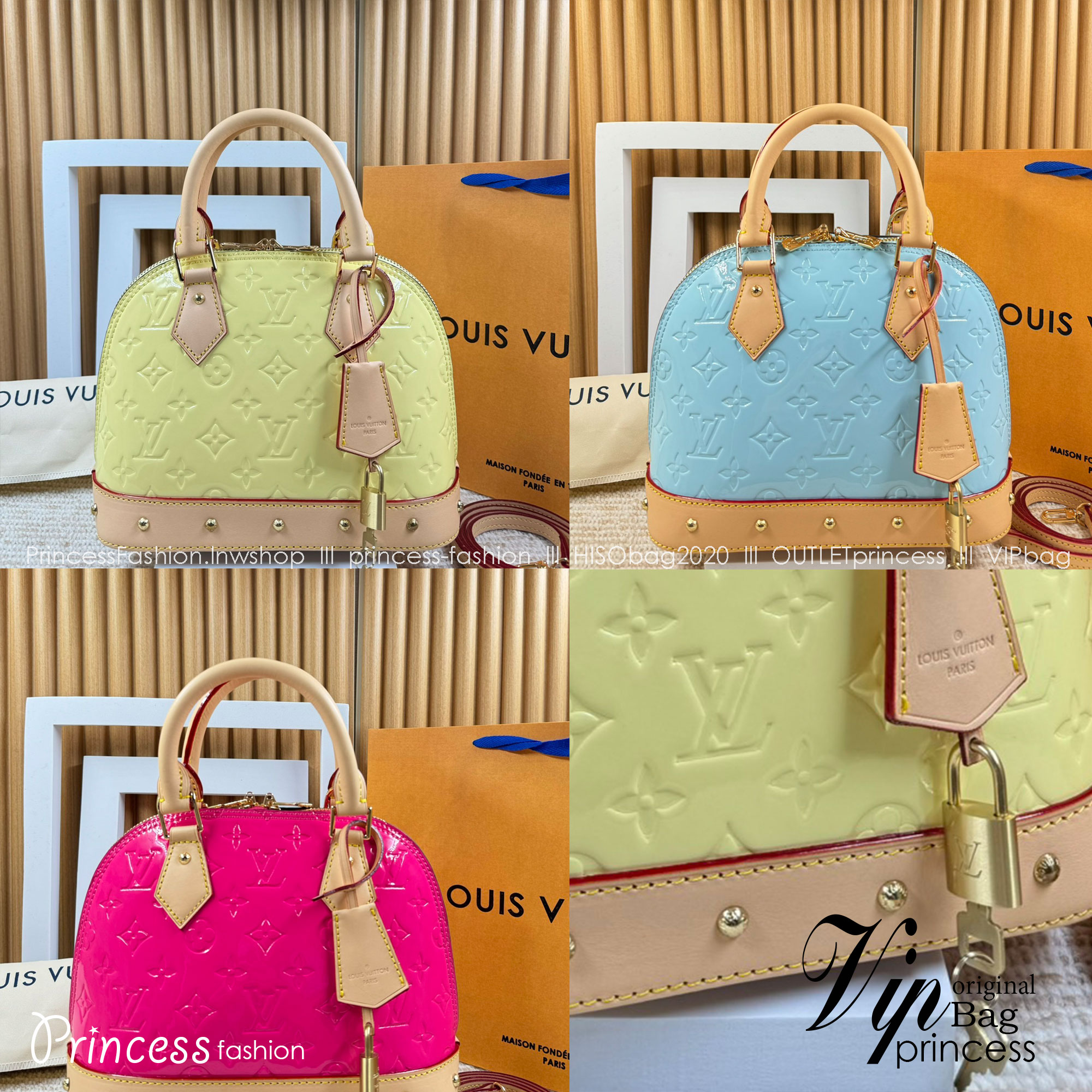 LV Alma BB Monogram Vernis Leather New Remix Colorful Chic and Yellow | Sky | Neon Pink กระเป๋าสะพายสีพาสเทล เกรดออริ สลับแท้ 1:1