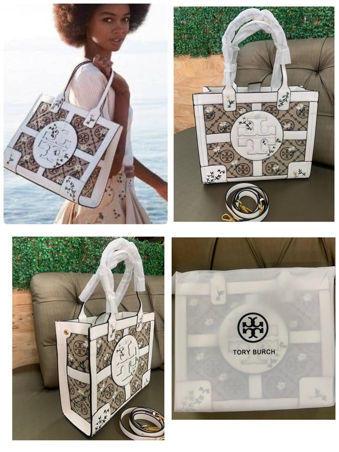 Tory Burch ella jacquard embroidered quadrant tote ลายโมโนแกรม (Monogram) (Material : Woven jacquard leather) ดีไซต์ลำ้เอกลักษณ์ที่โดดเด่น เป็นอีกหนึ่งรุ่นที่ Tory ฺBurch ภูมิใจนำเสนอ ใบใหญ่ค่ะ จุของได้เยอะ ใส่ A4 ได้ งานสวย ตั้งอยู่ทรง จุดเด่นของรุ่นนี้ค