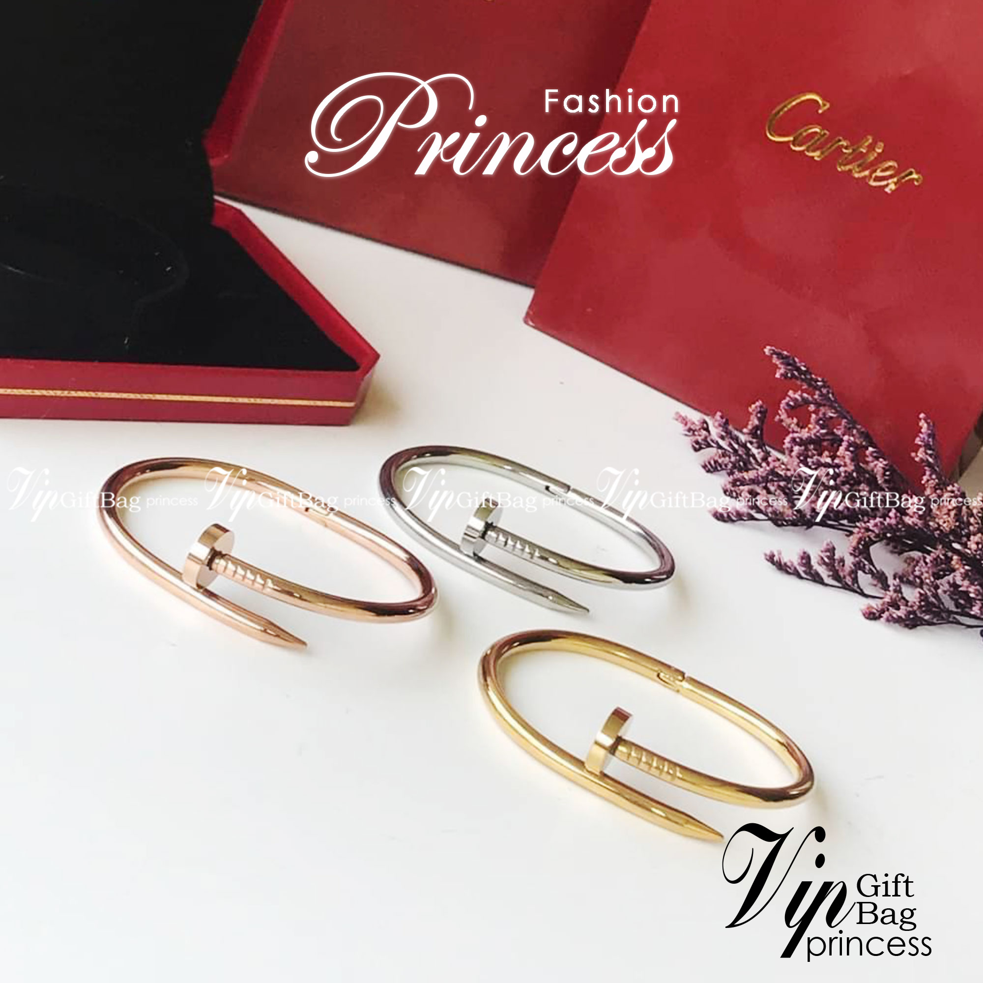 Cartier JUSTE UN CLOU EARRINGS กำไลข้อมือตะปู มี 2 แบบ มีเพชร/ไม่มีเพชร ภาพถ่ายจากงานจริง วัสดุโลหะเคลือบขึ้นเงาตามรูป งานปั้มครบตามรูปเลยค่ะ