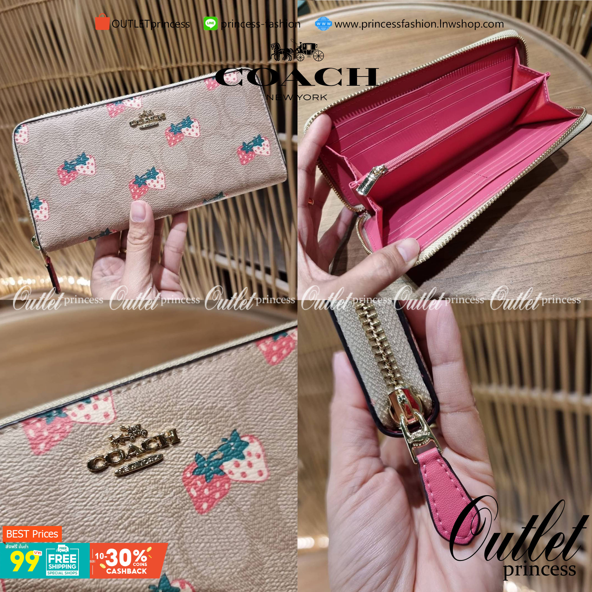 OUTLET 】COACH ACCORDION ZIP WALLET IN SIGNATURE CANVAS F86093 C3287 F98126 กระเป๋าสตางค์ใบยาว น่ารักน่าใช้
