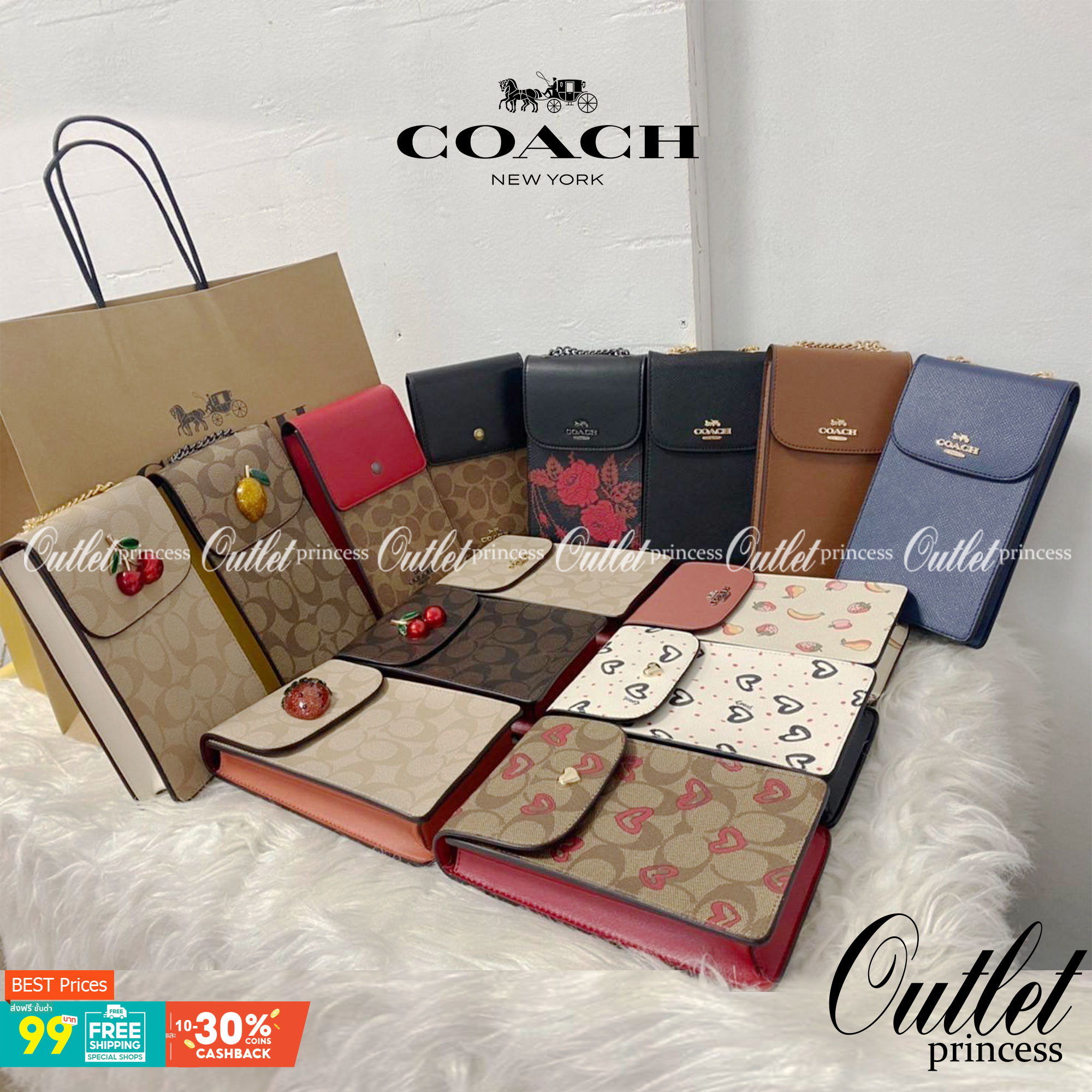 COACH NORTH/SOUTH CROSSBODY IN SIGNATURE CANVAS แจกความสดใสกันอีกครั้ง!! กับกระเป๋าสะพายเอนกประสงค์ Case phone ใส่โทรศัพท์มือถือได้ทุกรุ่น ดีไซน์ลายผลไม้ฉ่ำๆ สวยมีเสน่ห์ 💖 วัสดุหนังแคนวาสคุณภาพ ฝาและภายในเป็นหนังแท้ เปิด-ปิดด้วยกระดุม สายสะพายยาวป
