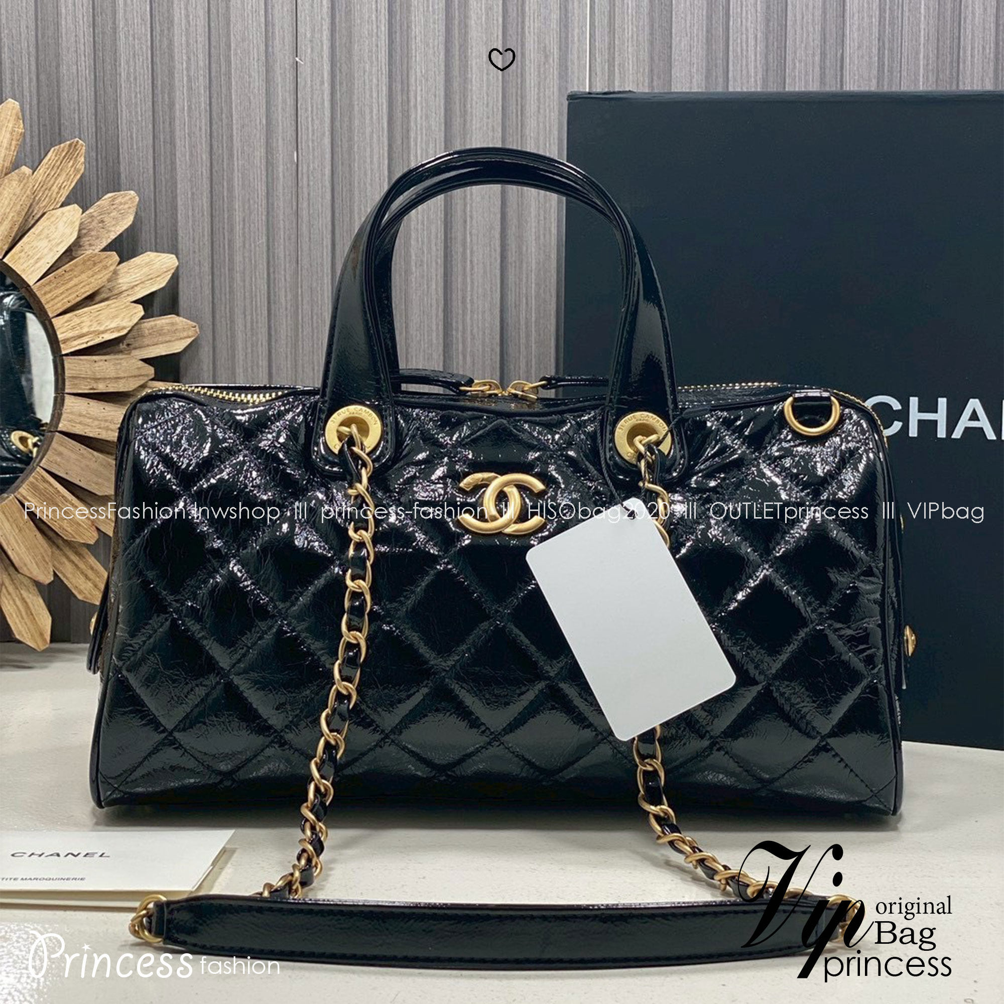 ORI หนังแท้ | Chanel Large Bowling Bag Crumpled Leather / Chanel Keepall Bag กระเป๋าถือ กระเป๋าสะพายรุ่นใหม่ล่าสุด ดีไซน์หนังยับเงา ในคอลเลกชัน Métiers d’art ปี 2024/25