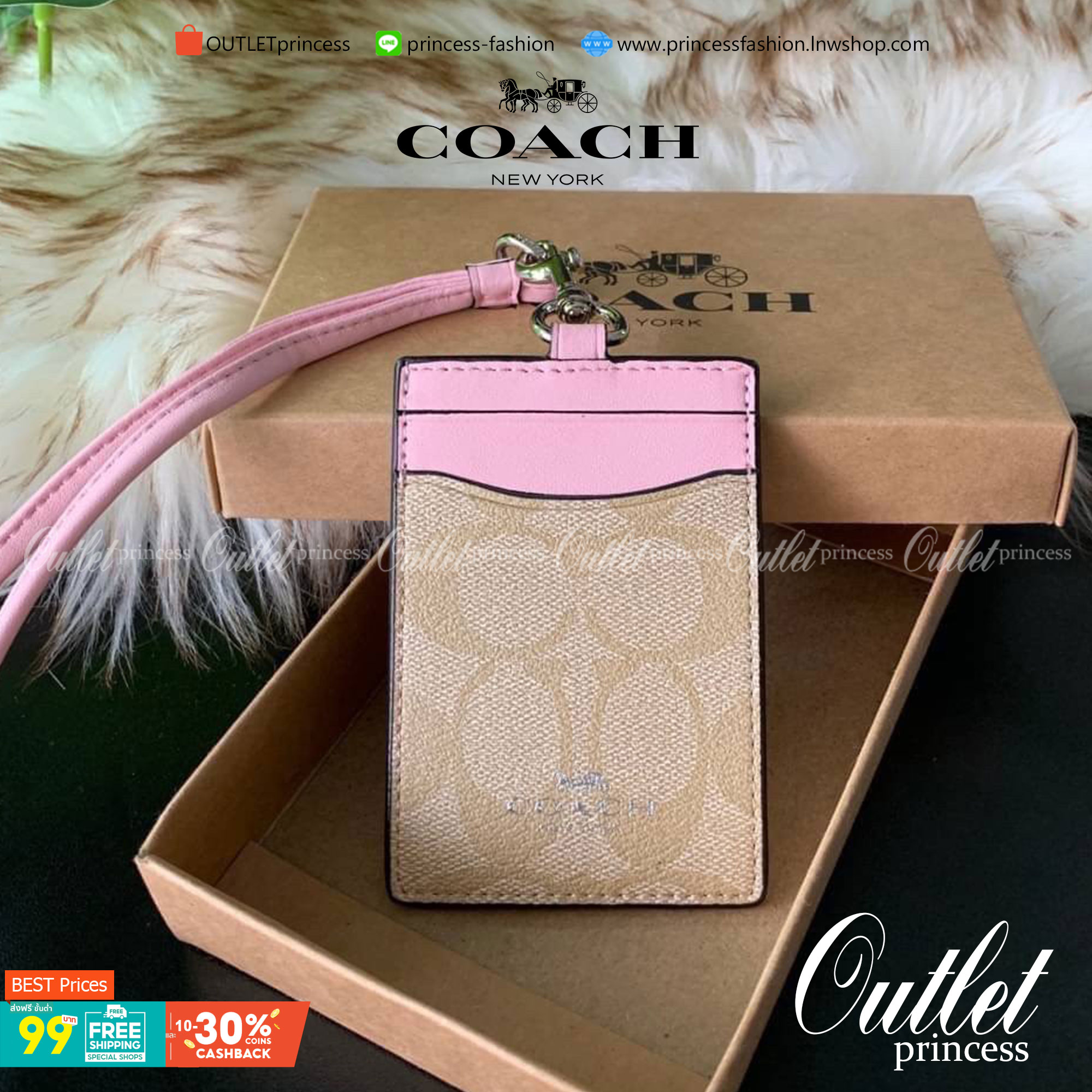 COACH F63274 ID LANYARD IN SIGNATURE COATED CANVAS กระเป๋าใส่บัตรคล้องคอ ลาย C ทั้งใบ ด้านหน้าตกแต่งชื่อแบรนด์ สวยมากกก ใส่บัตรพนักงาน และบัตรต่างๆ มาพร้อมสายคล้องคอ สายถอดออกได้ ตัวกระเป๋ามี 3 ช่องค่ะ