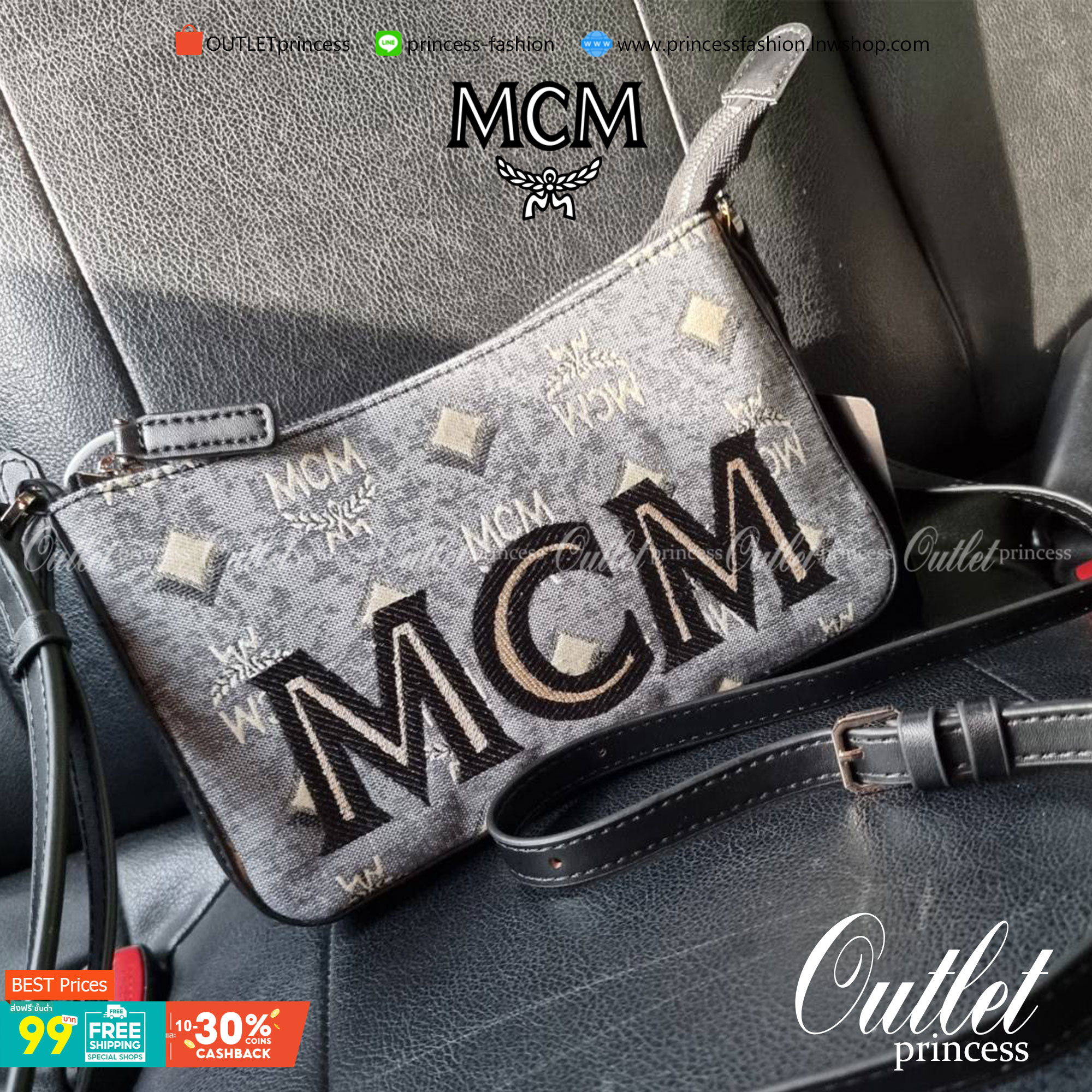 M.C.M MINI SHOULDER BAG IN VINTAGE JACQUARD MONOGRAM คอลเลคชั่นใหม่ล่าสุด โดดเด่นด้วยลายโมโนแกรม ถักทอบนผ้า woven jacquard กระเป๋าสะพายทรงพอชที่ไม่ธรรมดา มาพร้อมสายสะพายในตัว สามารถปรับใช้ได้ 2 แบบ สายยาวสะพายข้าง หรือจะนำสายเส้นกลางออกและปรับใช้สะพายไหล่