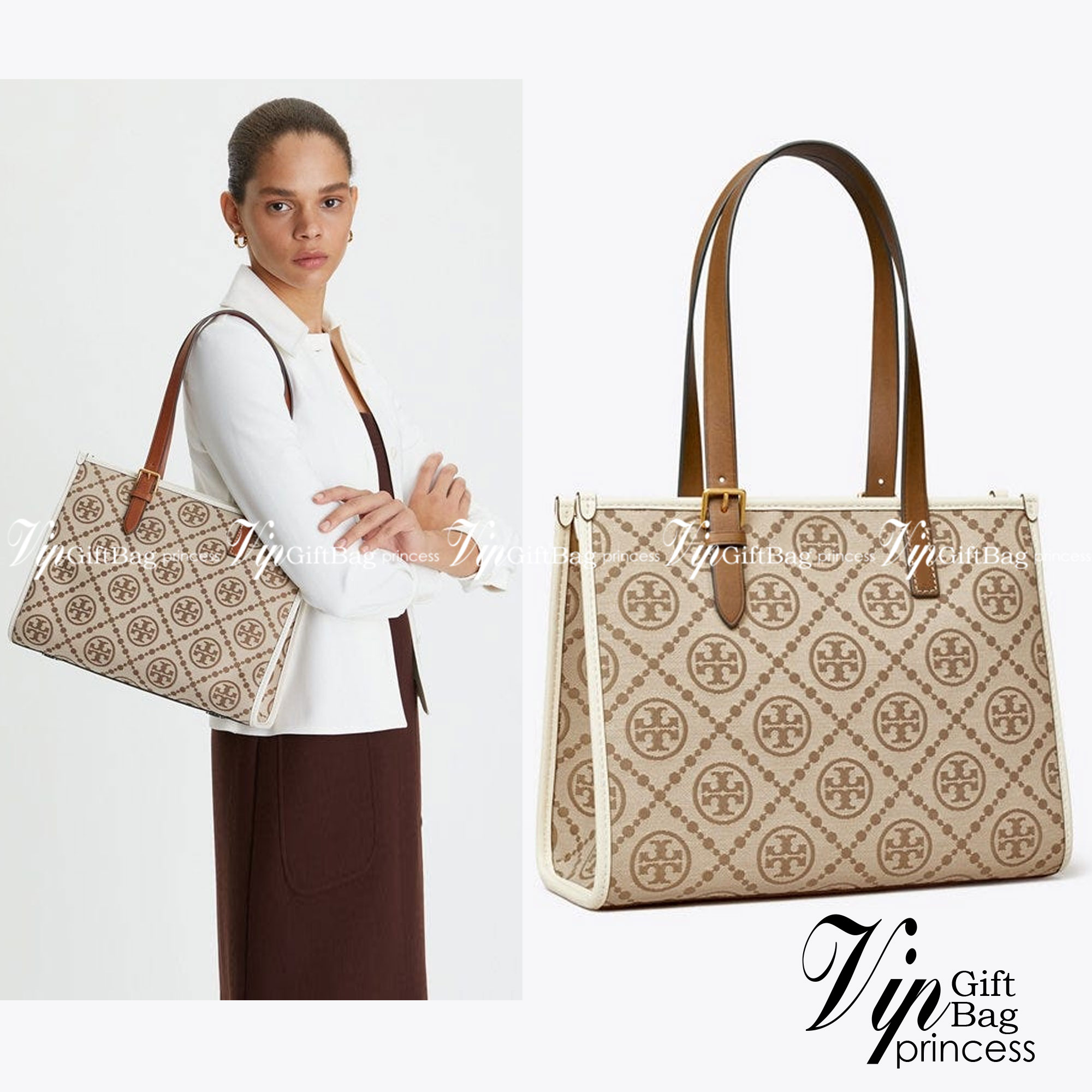 Tory Burch Small T Monogram Tote / TORY BURCH Shopper Tote Bag 32cm ใบใหญ่ กระเป๋าทรงโท้ท รุ่นใหม่ Square Tote ตกแต่งขอบด้วยหนังหรู มาพร้อมช่องเก็บของที่จุของได้มากมาย และสายจับกระเป๋าที่สามารถสะพายขึ้นไหล่ เหมาะสำหรับการใช้งานหลากหลายรูปแบบ รังสรรค์ลงบนก