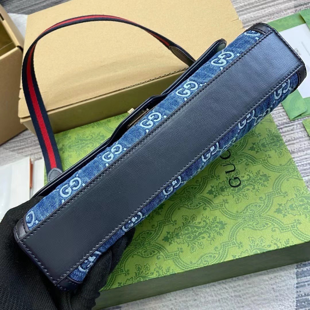 GUCCI LUCE SMALL SHOULDER BAG Blue GG denim leather trim กระเป๋าสะพายไหล่เดนิม เกรดออริ ท็อป สลับแท้ 1:1 เกรดดีสุด ใช้งานต่างประเทศได้