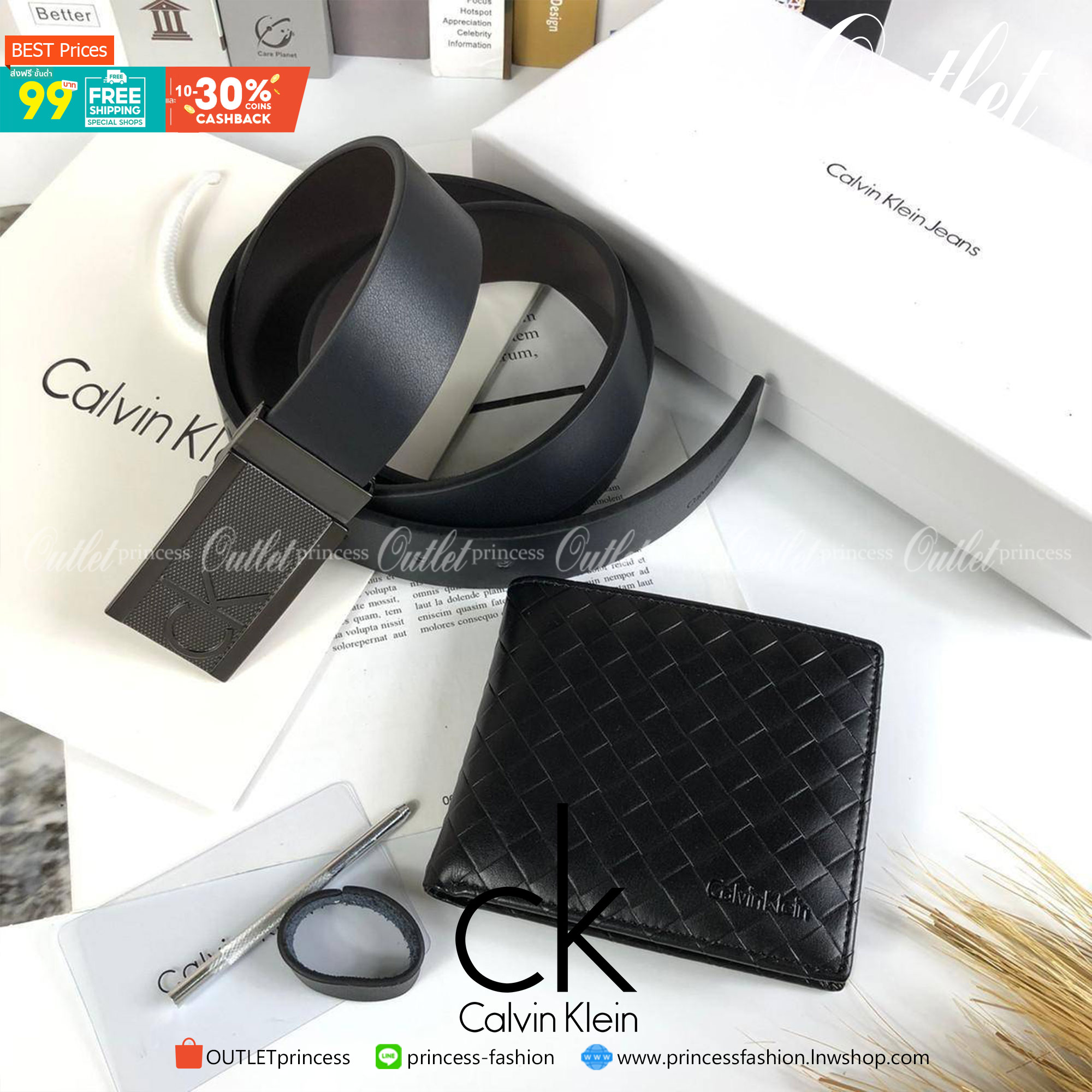 ของแท้ 💯% 】Calvin Klein Leather Belt & Wallet Set เซตสุดคุ้ม จะะมอบเป็นของขวัญหรือใช้เองก็แนะนำเลยค่าา