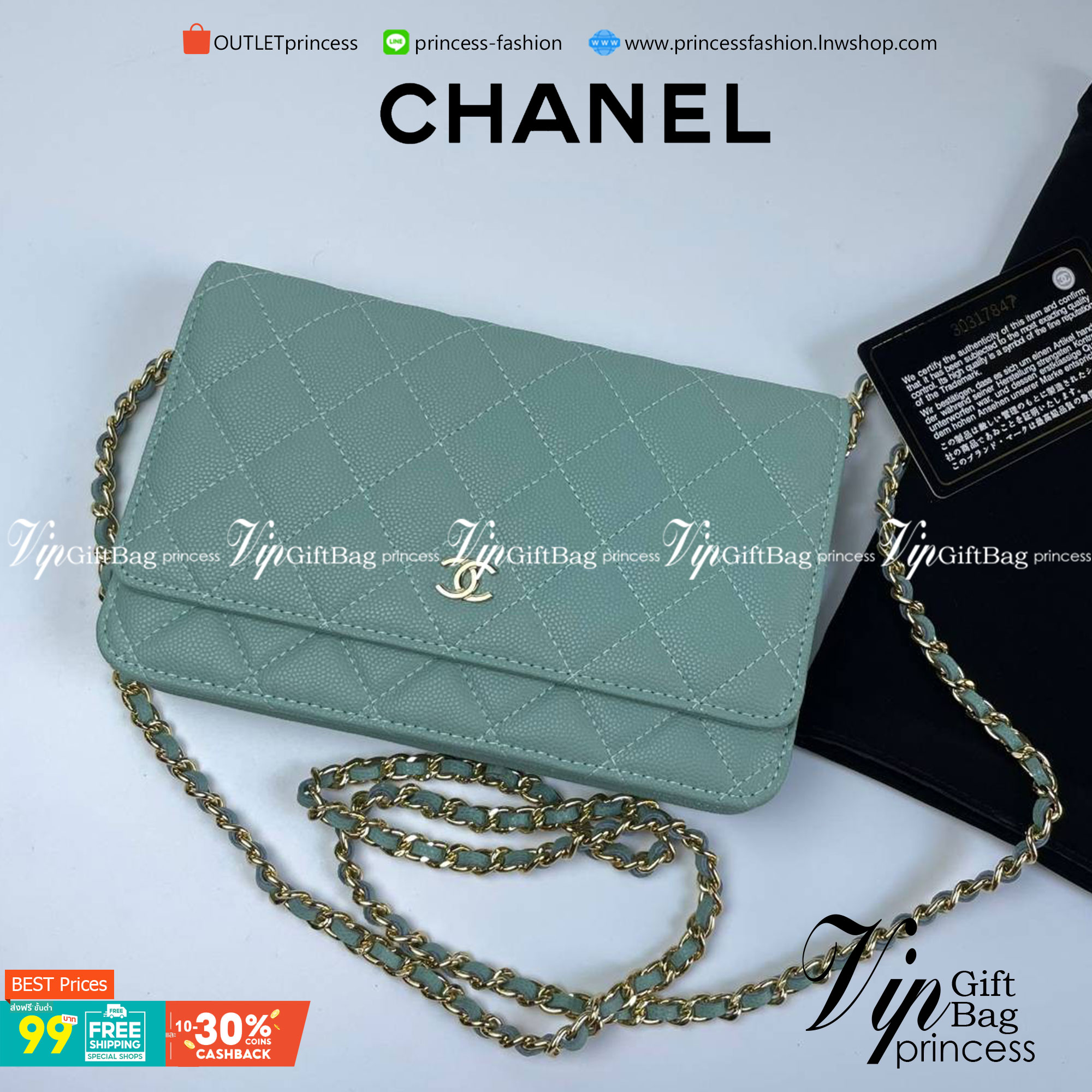 VIP 】หนังแท้ CHANEL WOC style โทนสีพาสเทล กระเป๋าสะพายทรงสวยตลอดกาล วัสดุหนังลายคาเวียร์ เนื้อนุ่ม อยู่ทรงคุณภาพดีตามแบบฉบับของแบรนด์ น้ำหนักเบา ด้านหน้ามีโลโก้แบรนด์อะไหล่หรู มีช่องใส่บัตร ใส่ของจุกจิก เปิดปิดด้วยฝาปิดกระดุม ซับในหนัง ตัวจริงสวยมากๆถูกใจ